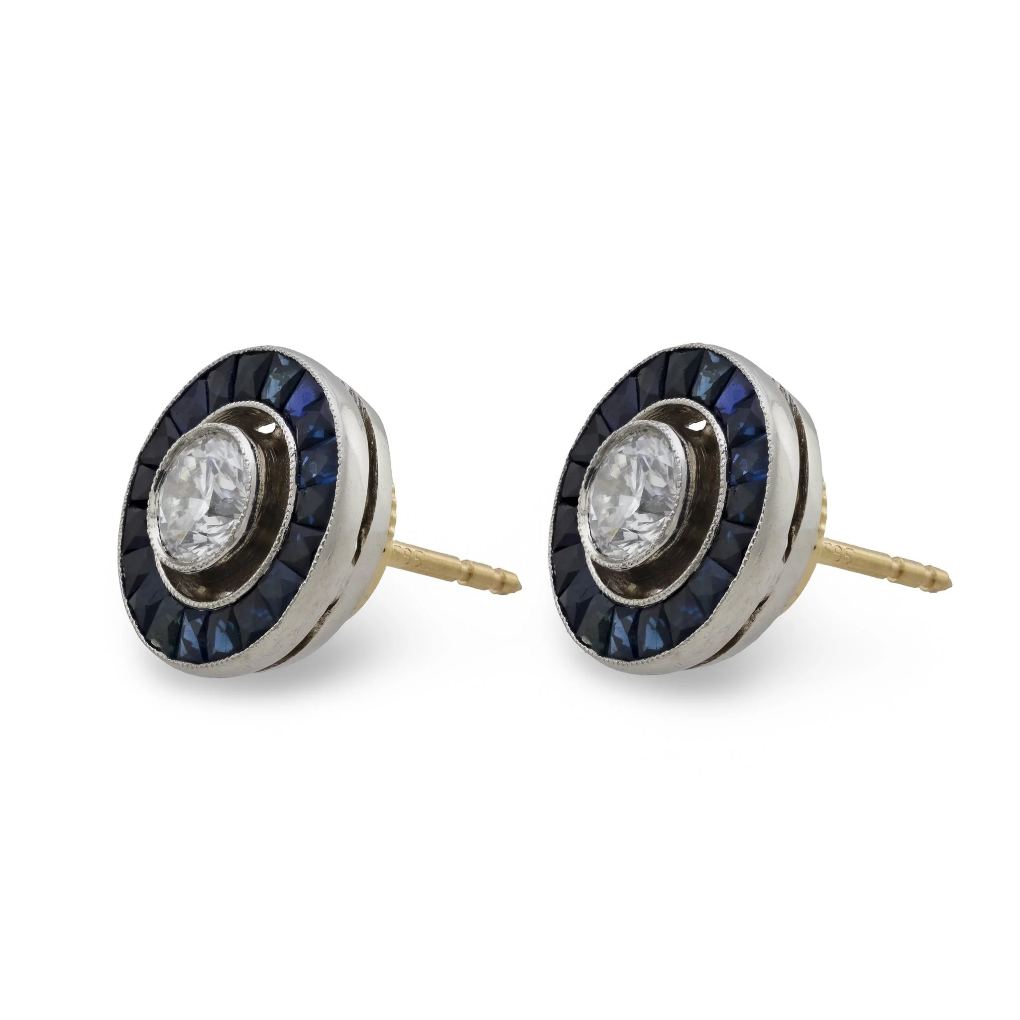 Estate 14k/Platinum Diamond & Sapphire Halo Earrings - Image 3