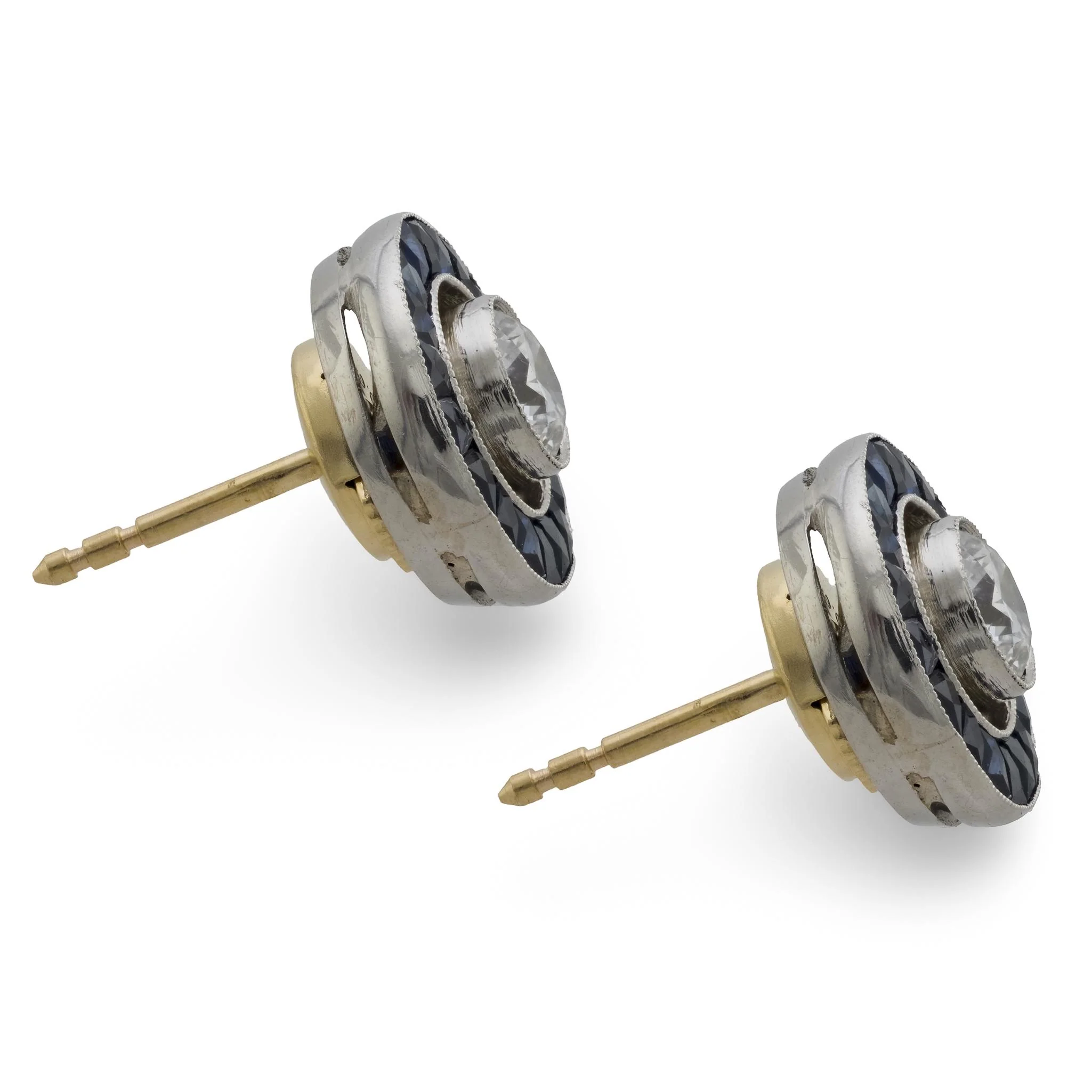 Estate 14k/Platinum Diamond & Sapphire Halo Earrings - Image 4