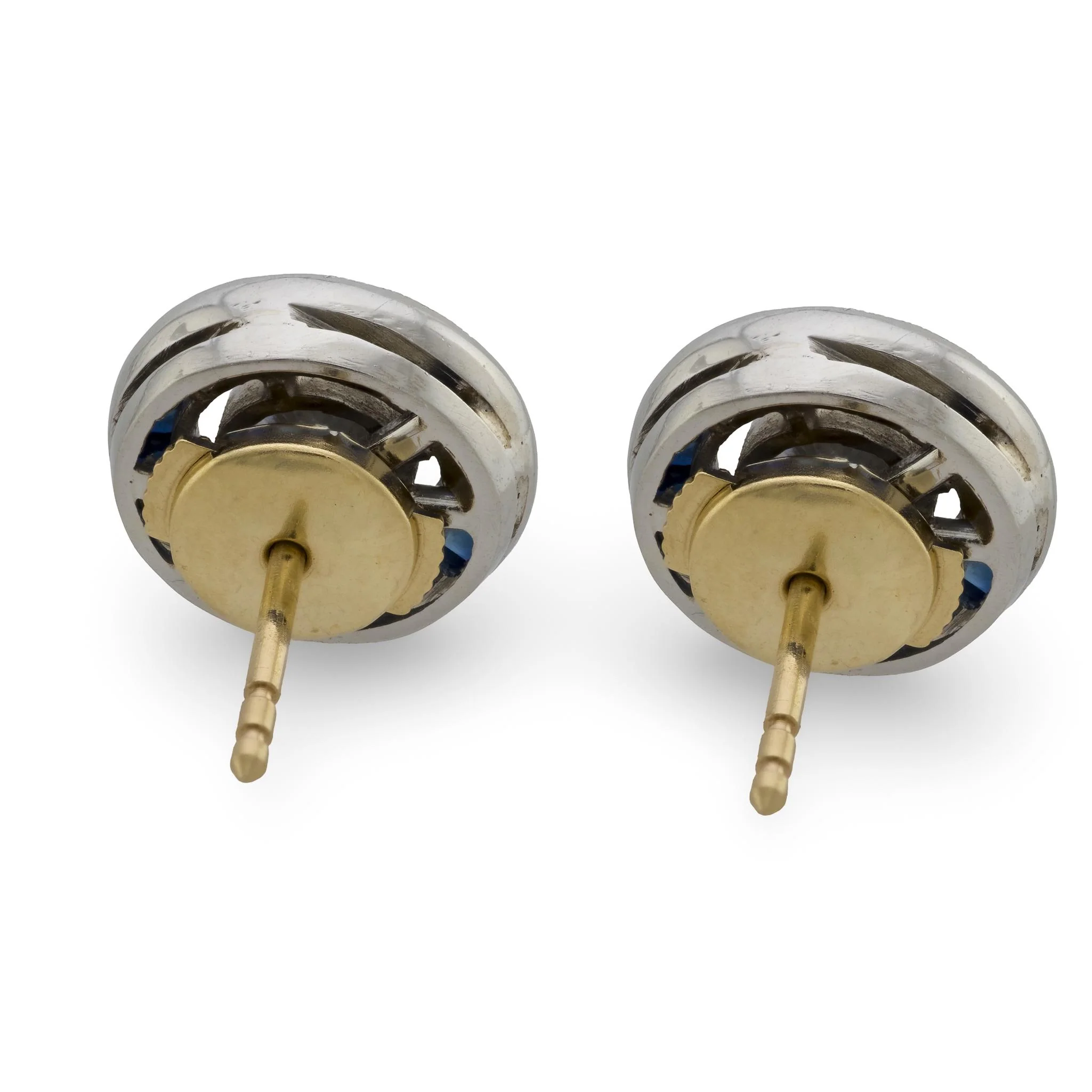 Estate 14k/Platinum Diamond & Sapphire Halo Earrings - Image 5