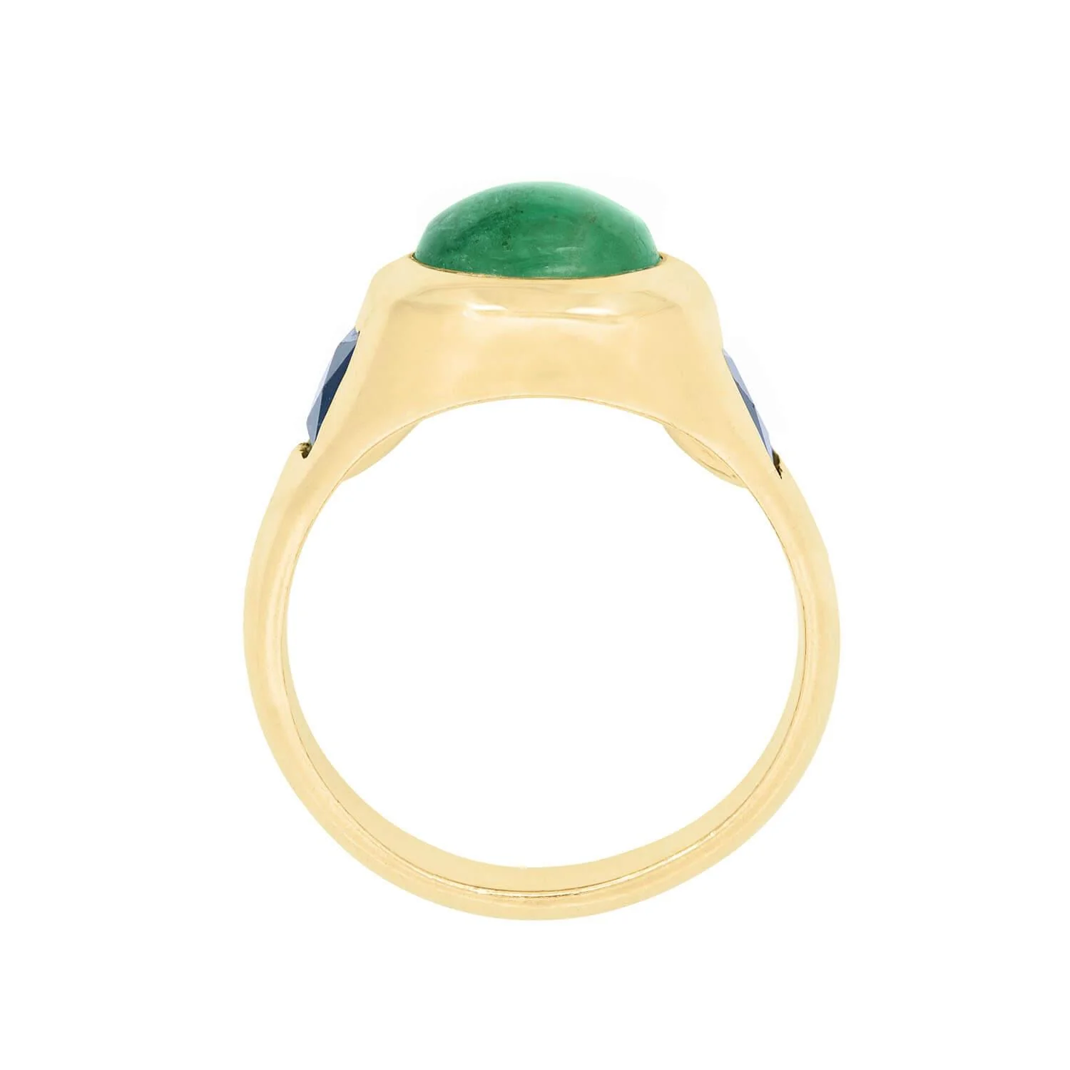 Estate 14k Sapphire and Emerald Cabochon Flush Mount Ring - Image 4