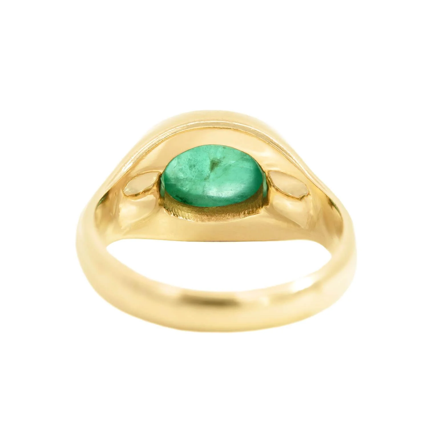 Estate 14k Sapphire and Emerald Cabochon Flush Mount Ring - Image 5