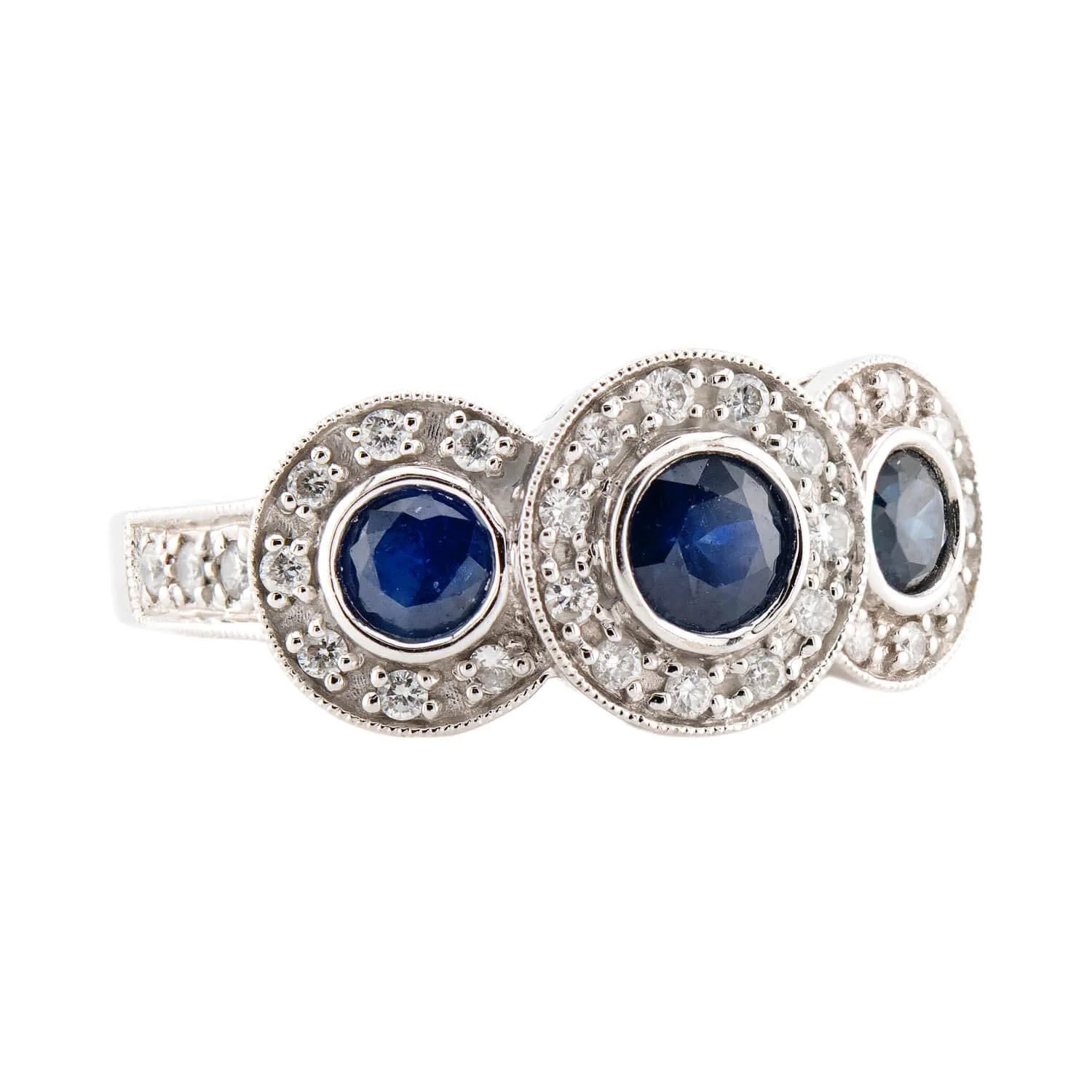 Estate 14K Sapphire & Diamond 3 Stone Ring - Image 2
