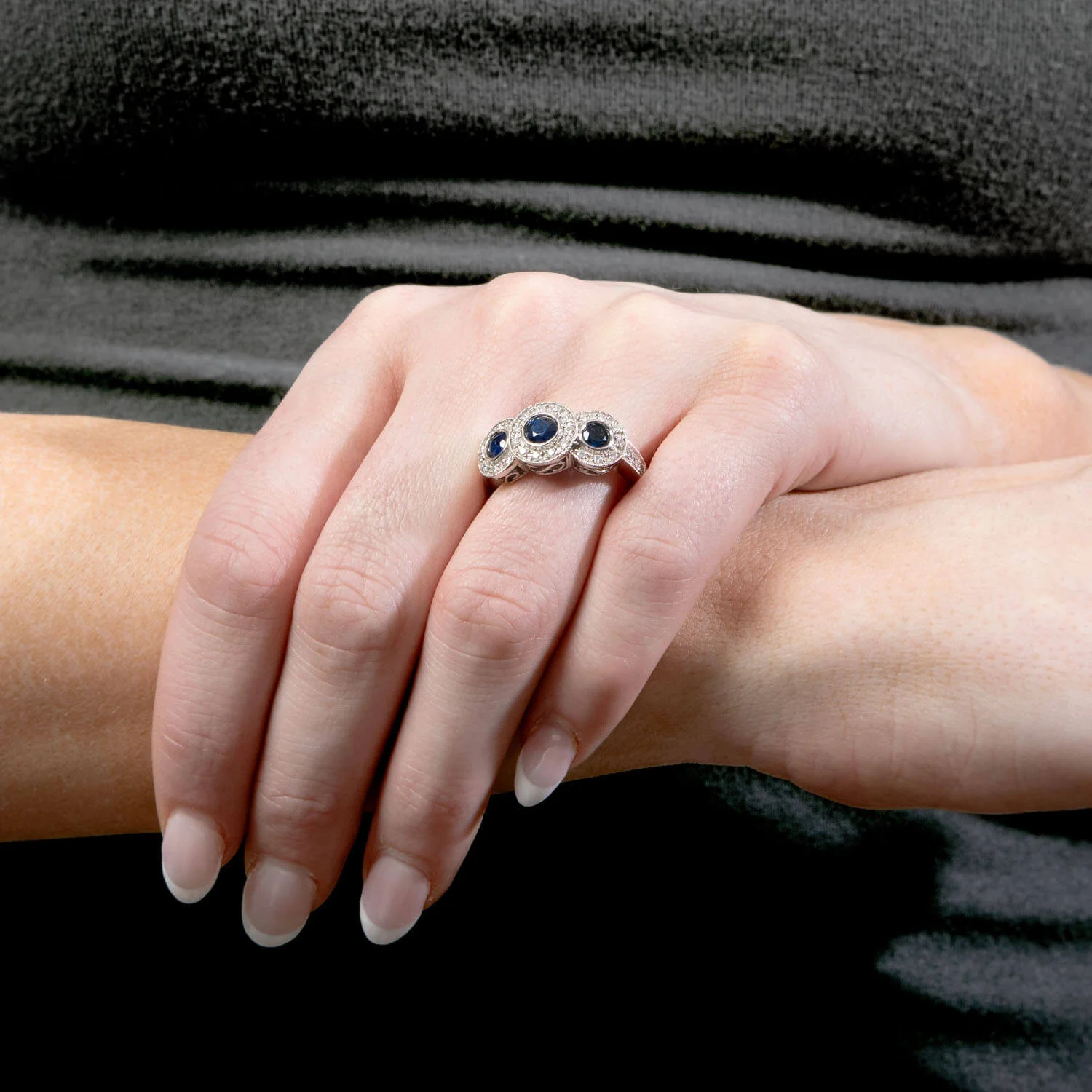 Estate 14K Sapphire & Diamond 3 Stone Ring - Image 7