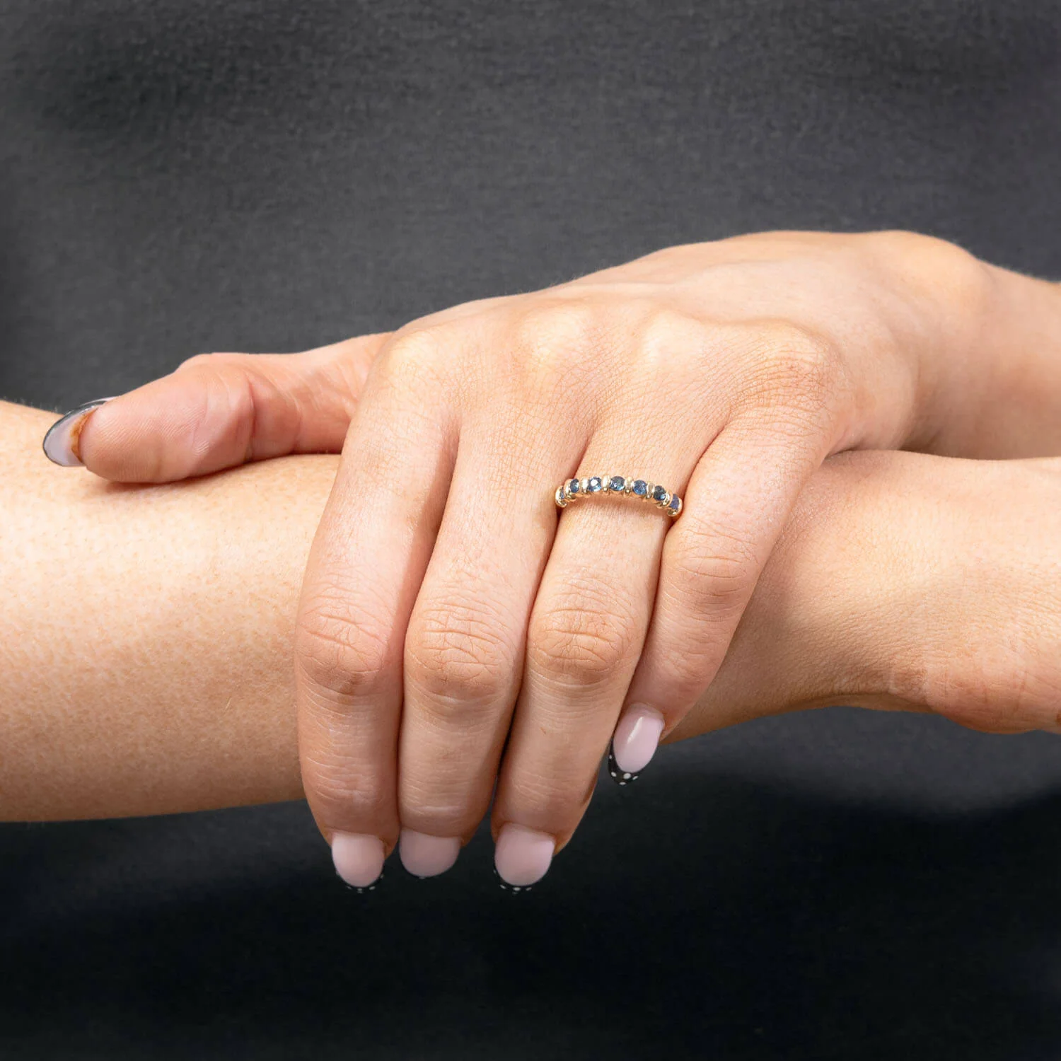 Estate 14k Sapphire Half Band - Image 6