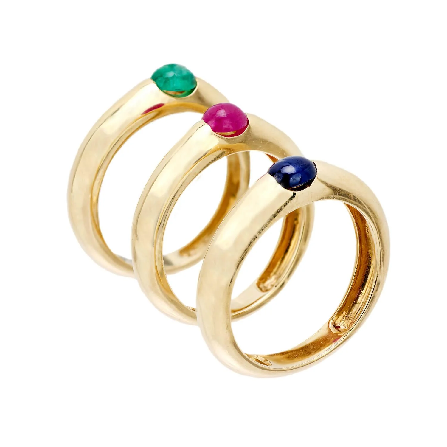 Estate 14k Sapphire, Ruby, & Emerald Three Band Set - Image 3
