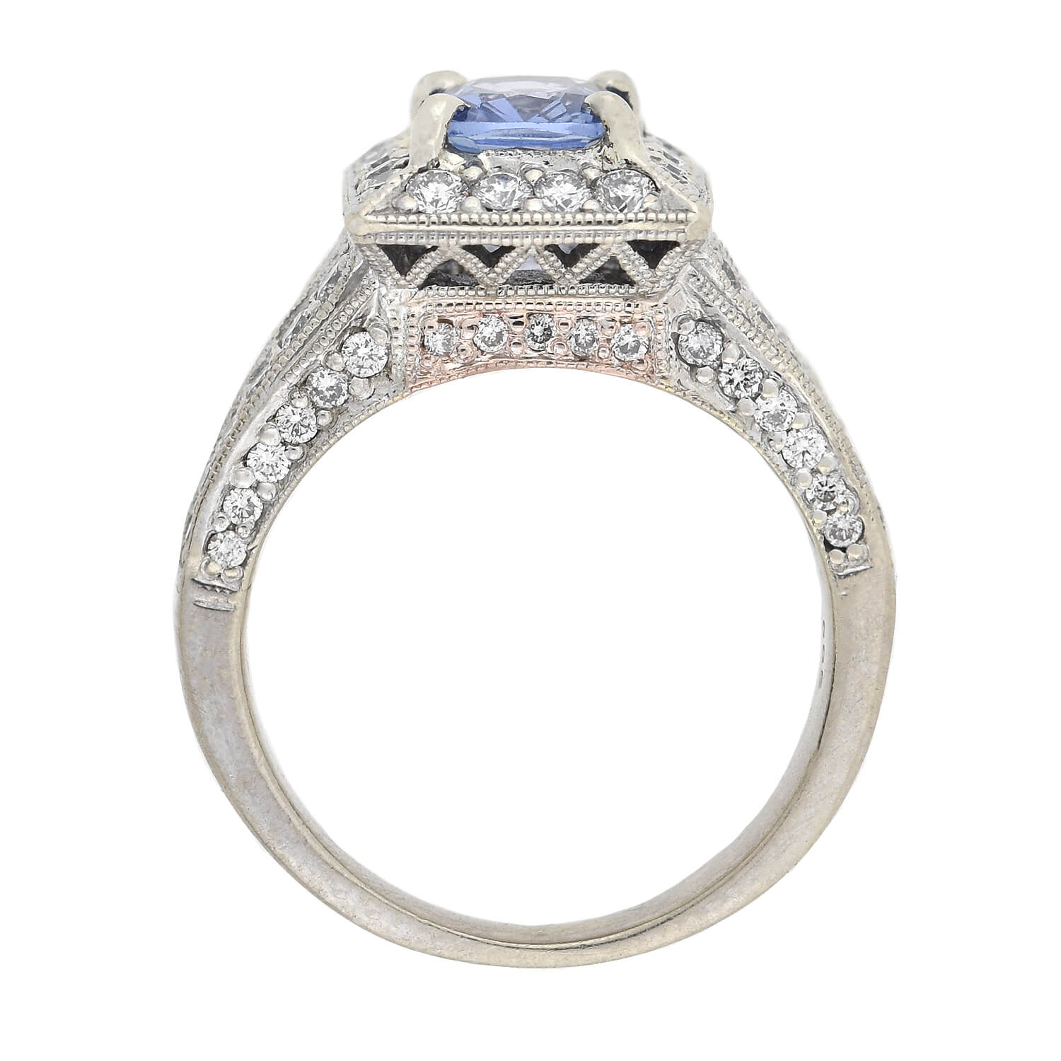 Estate 14kt Diamond + Sapphire Ring 0.90ct center - Image 3