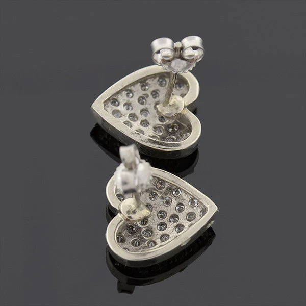 Estate 14kt & Pavé Diamond Heart Stud Earrings - Image 3