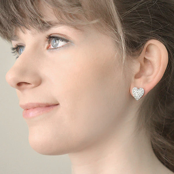 Estate 14kt & Pavé Diamond Heart Stud Earrings - Image 4