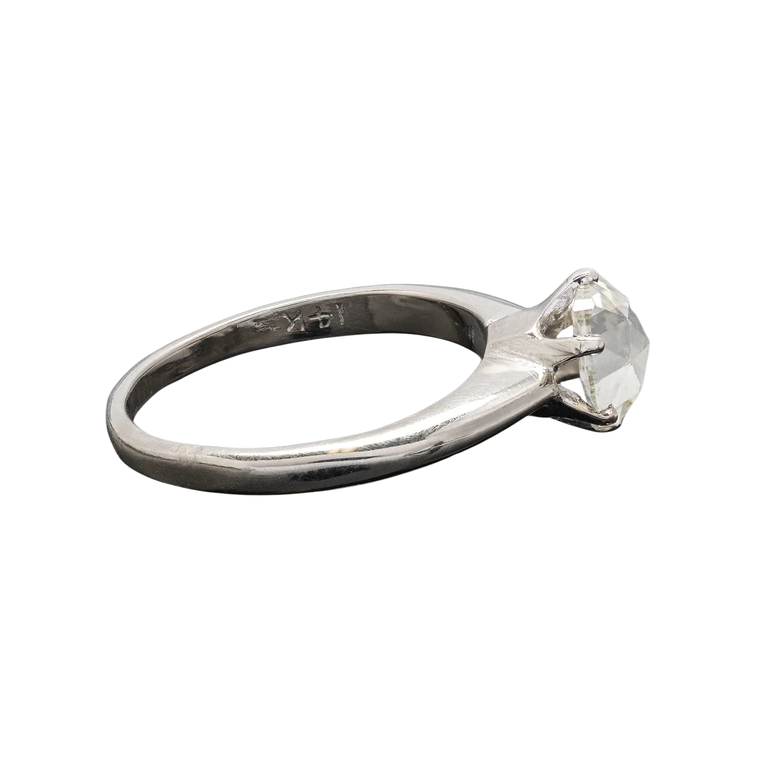 Estate 14kt White Gold + Rose Cut Diamond Engagement Ring 1.03ctw - Image 3