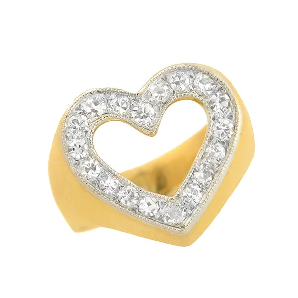 Estate 14kt Yellow Gold + Diamond Open Heart Ring 0.50ctw - Image 5