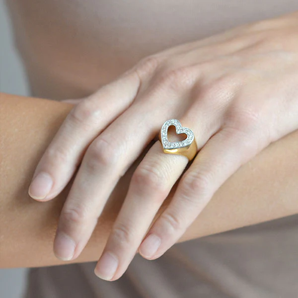 Estate 14kt Yellow Gold + Diamond Open Heart Ring 0.50ctw - Image 7