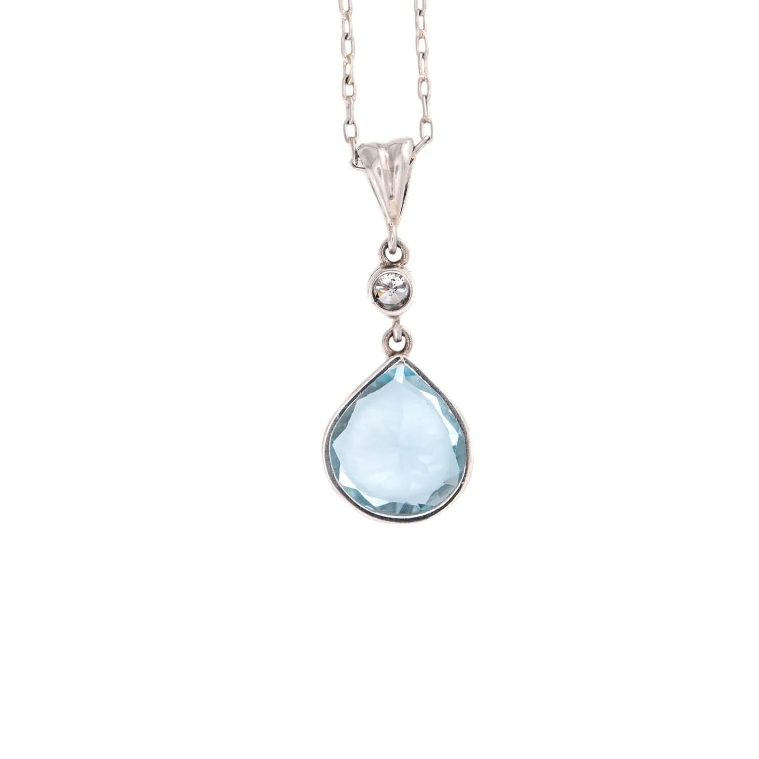 Estate 18k Aqua and Diamond Drop Necklace - Image 4