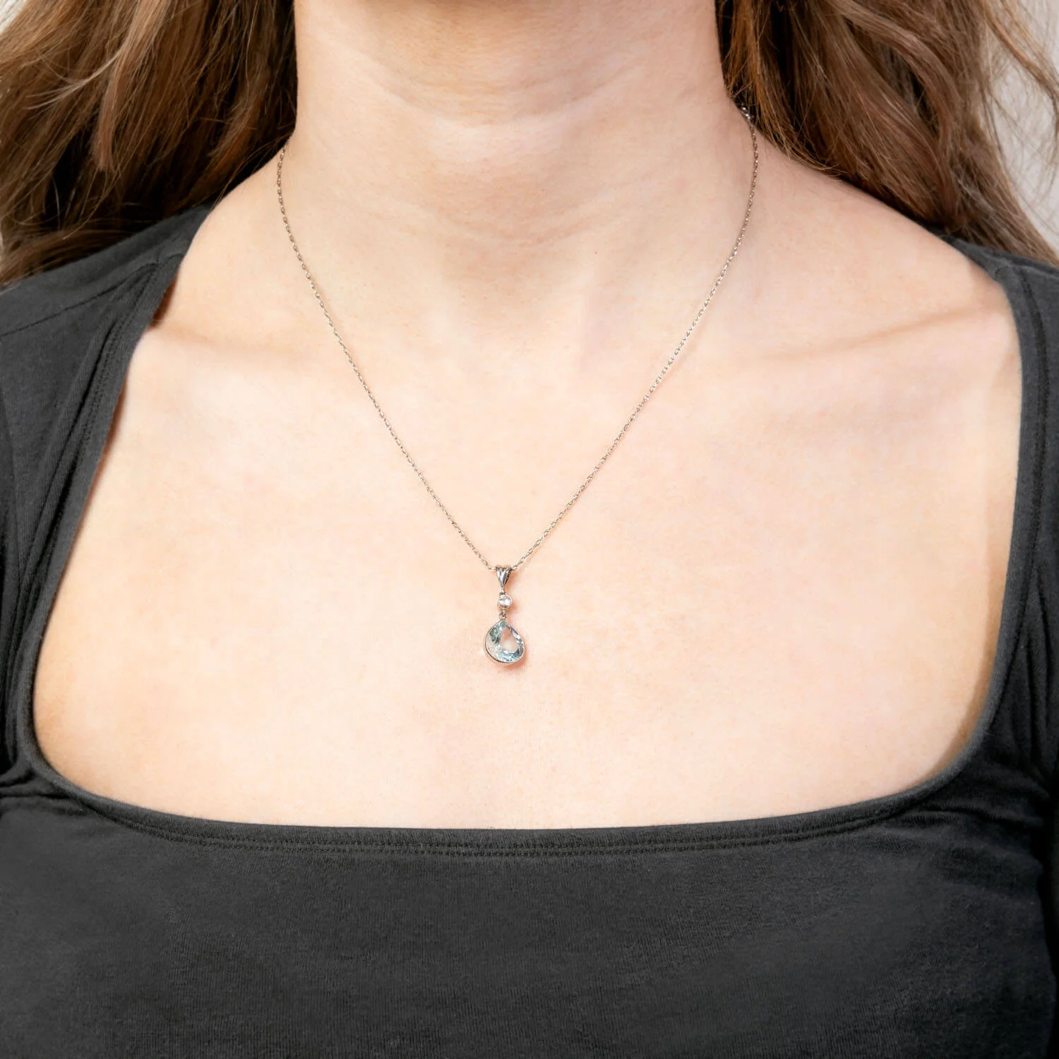 Estate 18k Aqua and Diamond Drop Necklace - Image 6
