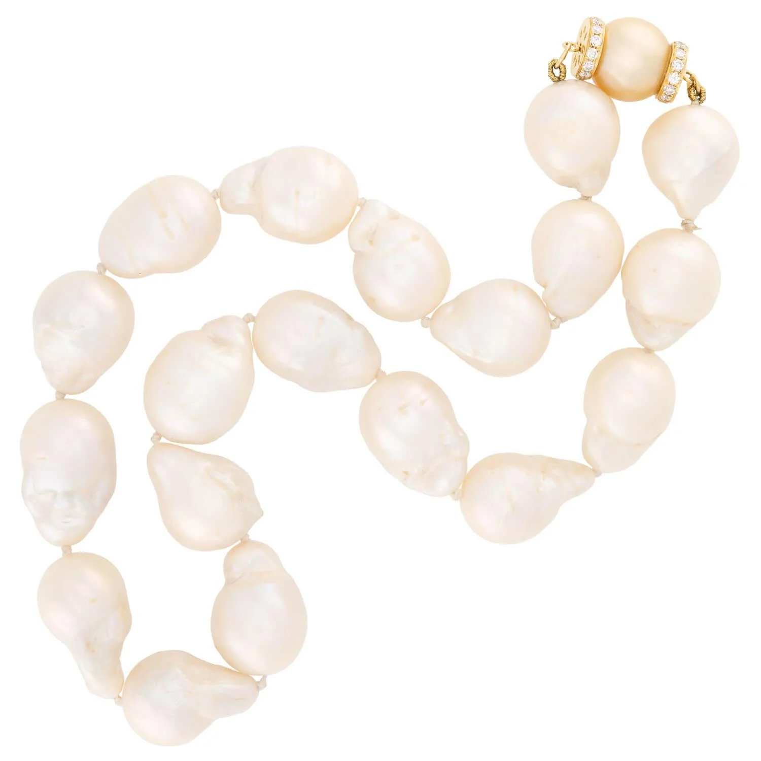 Estate 18k Baroque Pearl and Diamond Necklace - Image 2