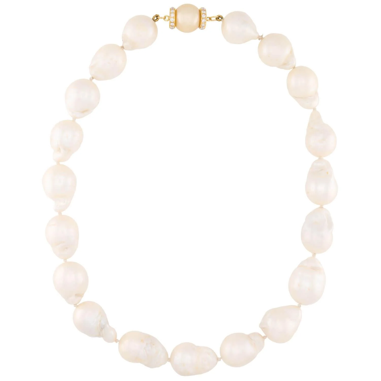 Estate 18k Baroque Pearl and Diamond Necklace - Image 3