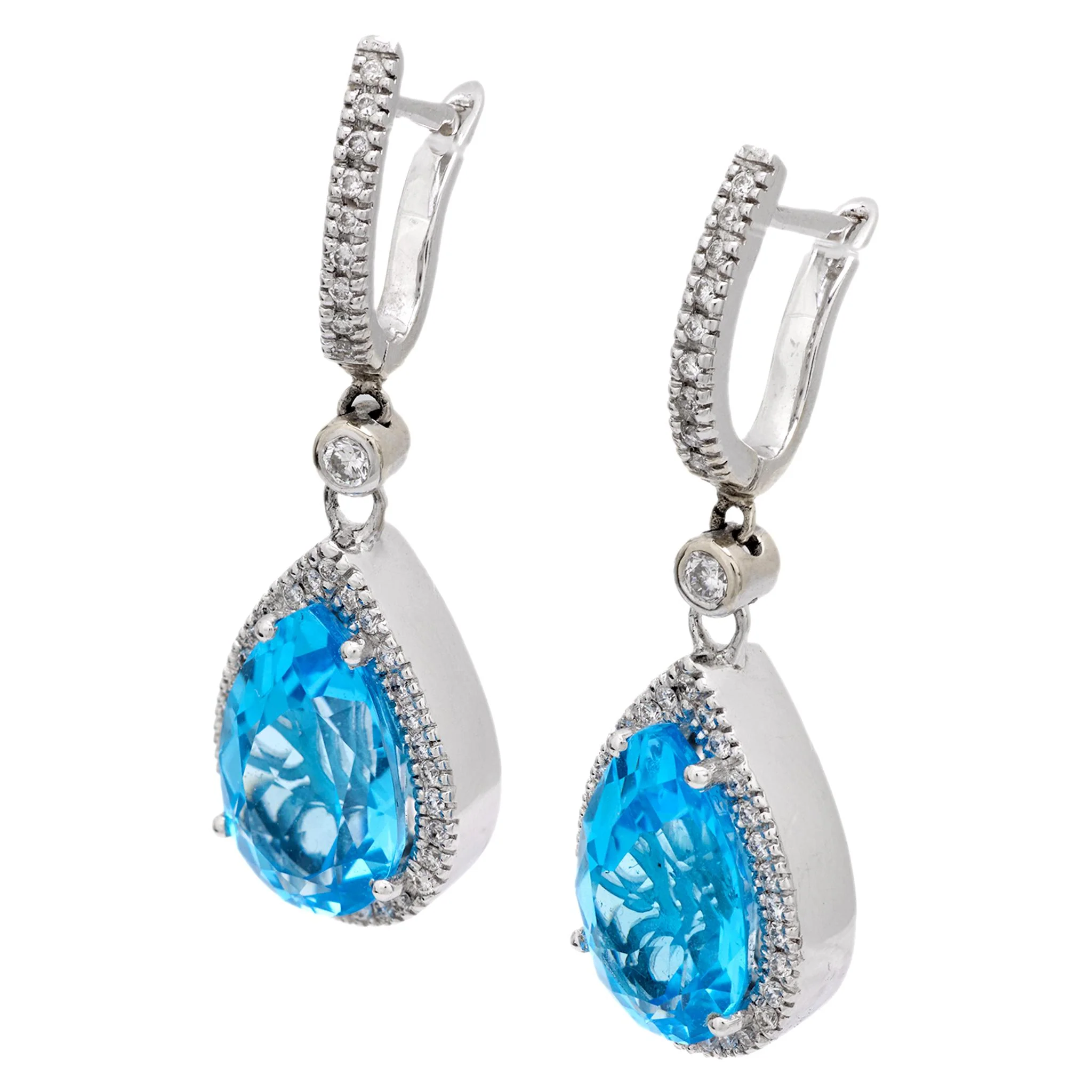 Estate 18k Blue Topaz and Diamond Drop Earrings - Image 3