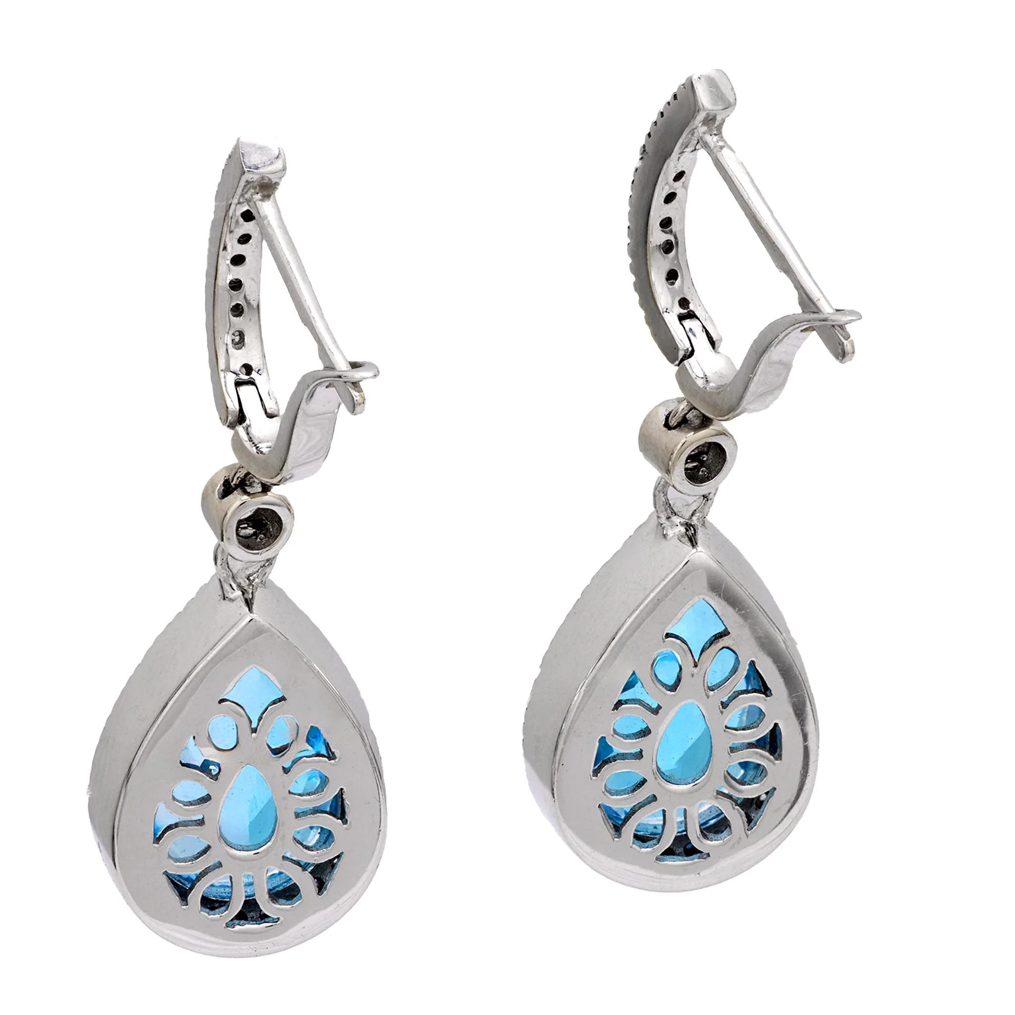 Estate 18k Blue Topaz and Diamond Drop Earrings - Image 4
