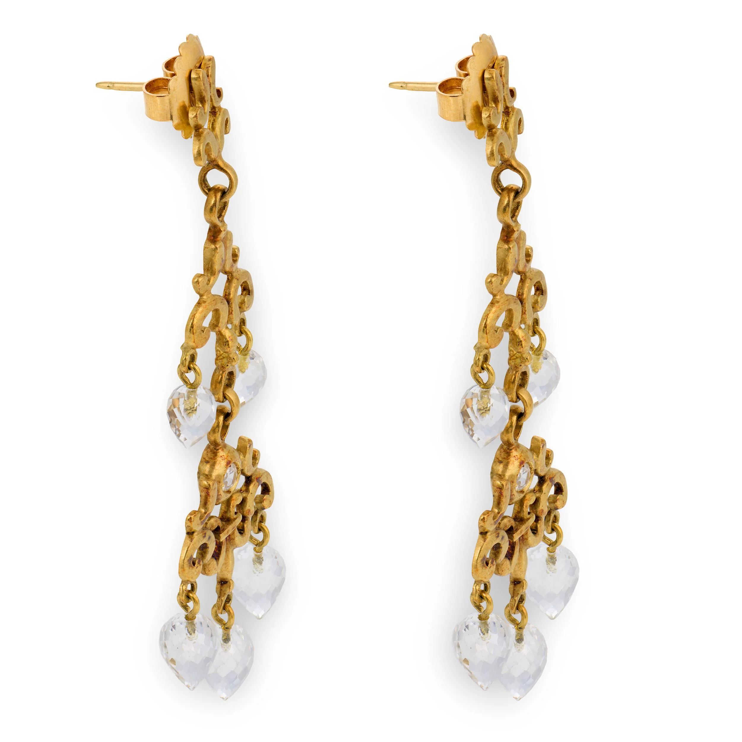 Estate 18k Diamond & Topaz Briolette Chandelier Earrings - Image 2