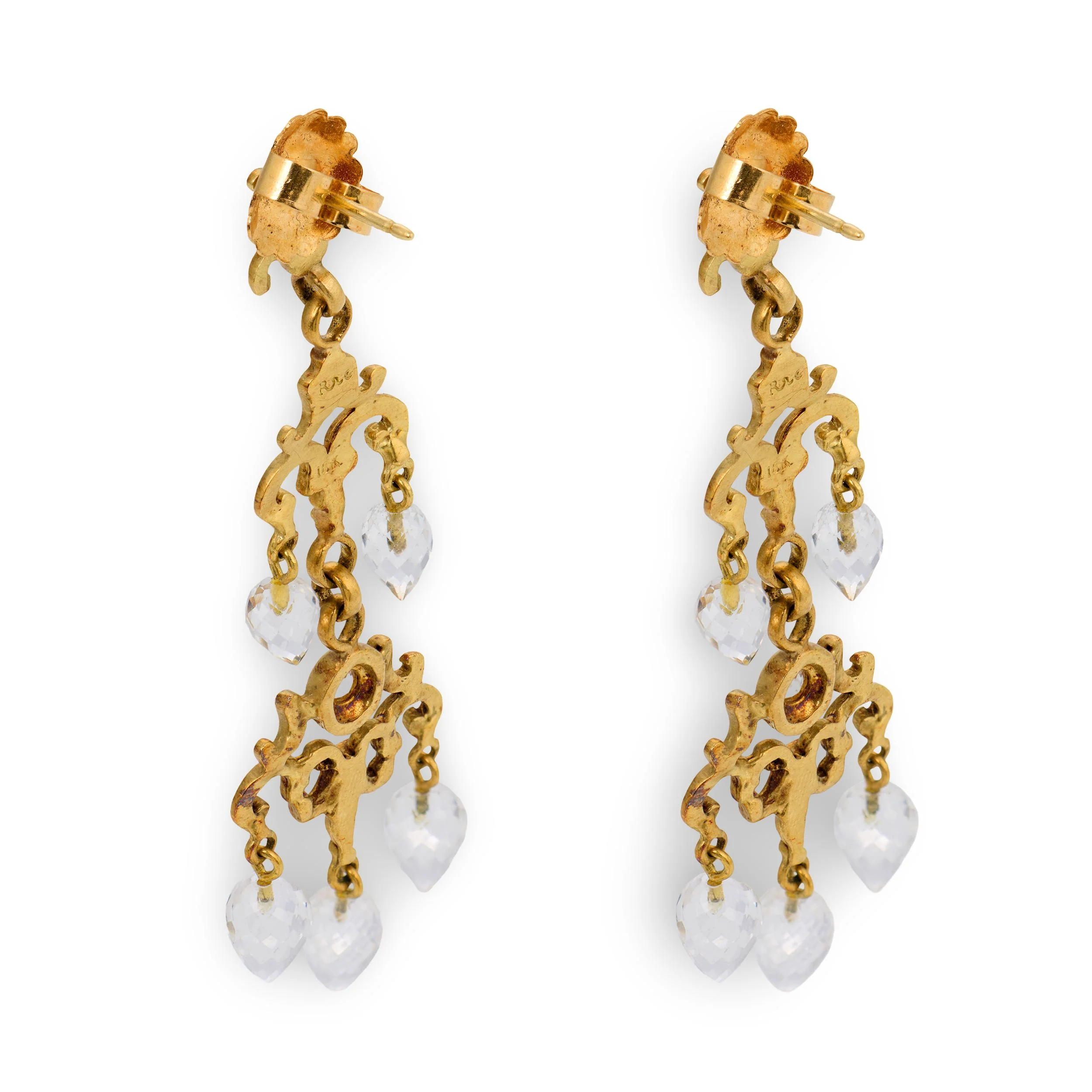 Estate 18k Diamond & Topaz Briolette Chandelier Earrings - Image 3