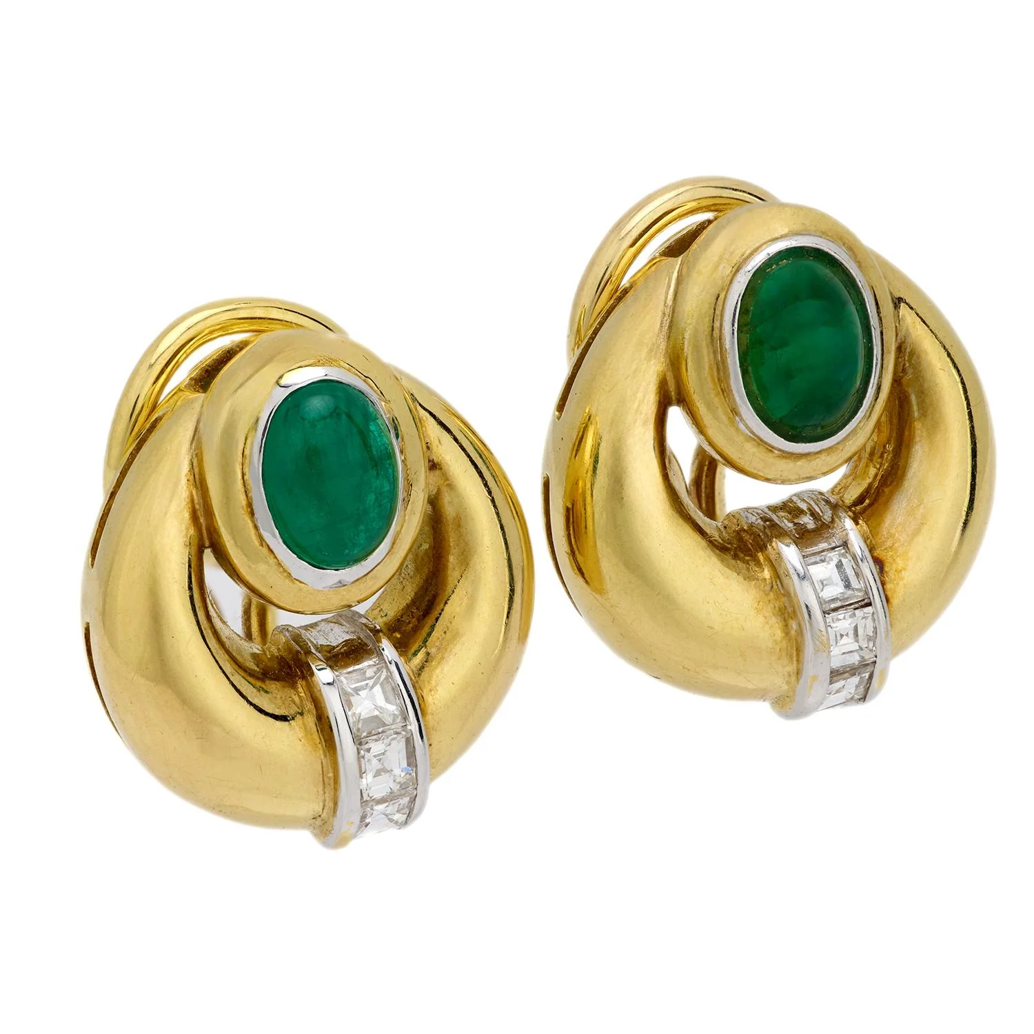 Estate 18k Emerald and Diamond Earrings - Image 2