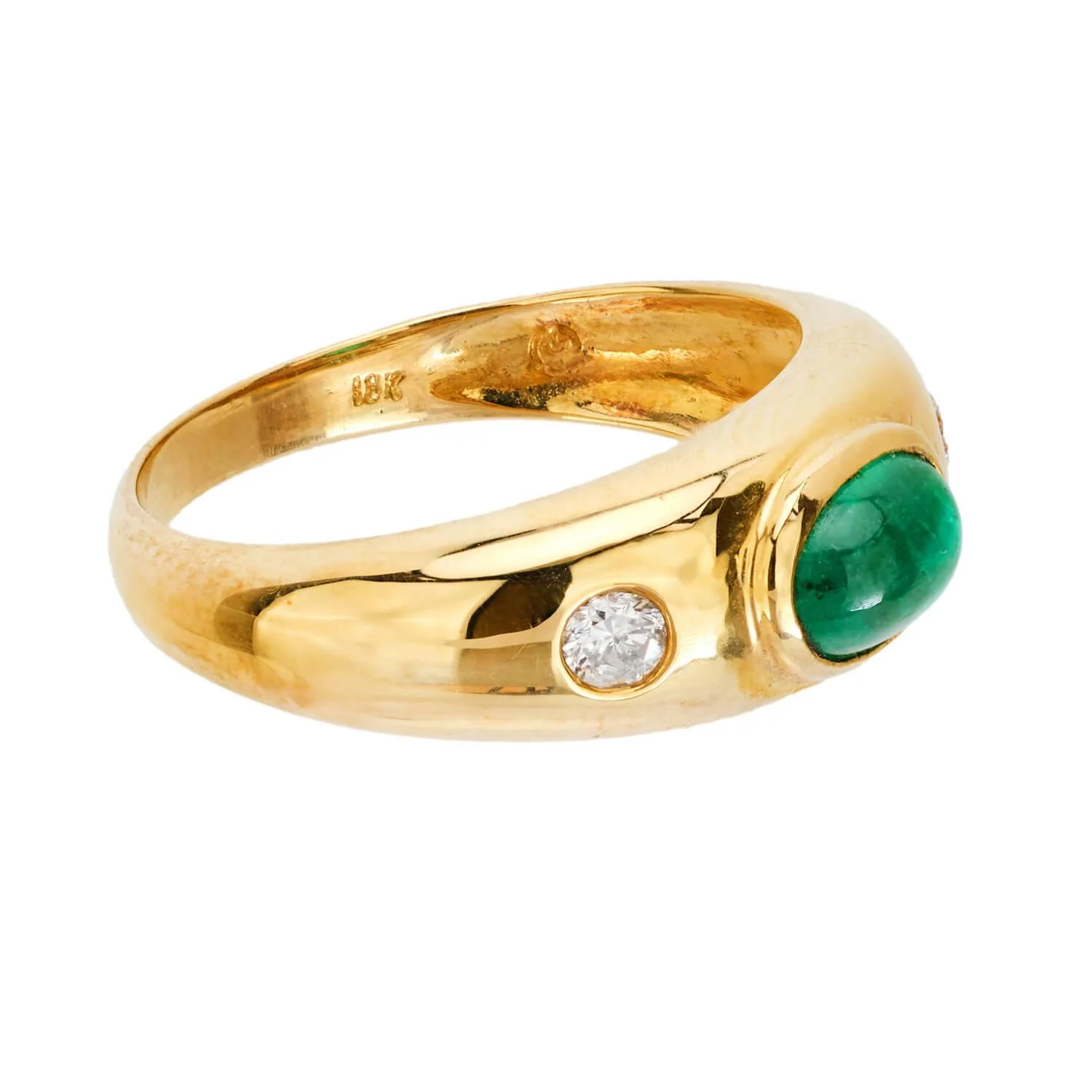 Estate 18k Emerald and Diamond Three Stone Ring - Image 3
