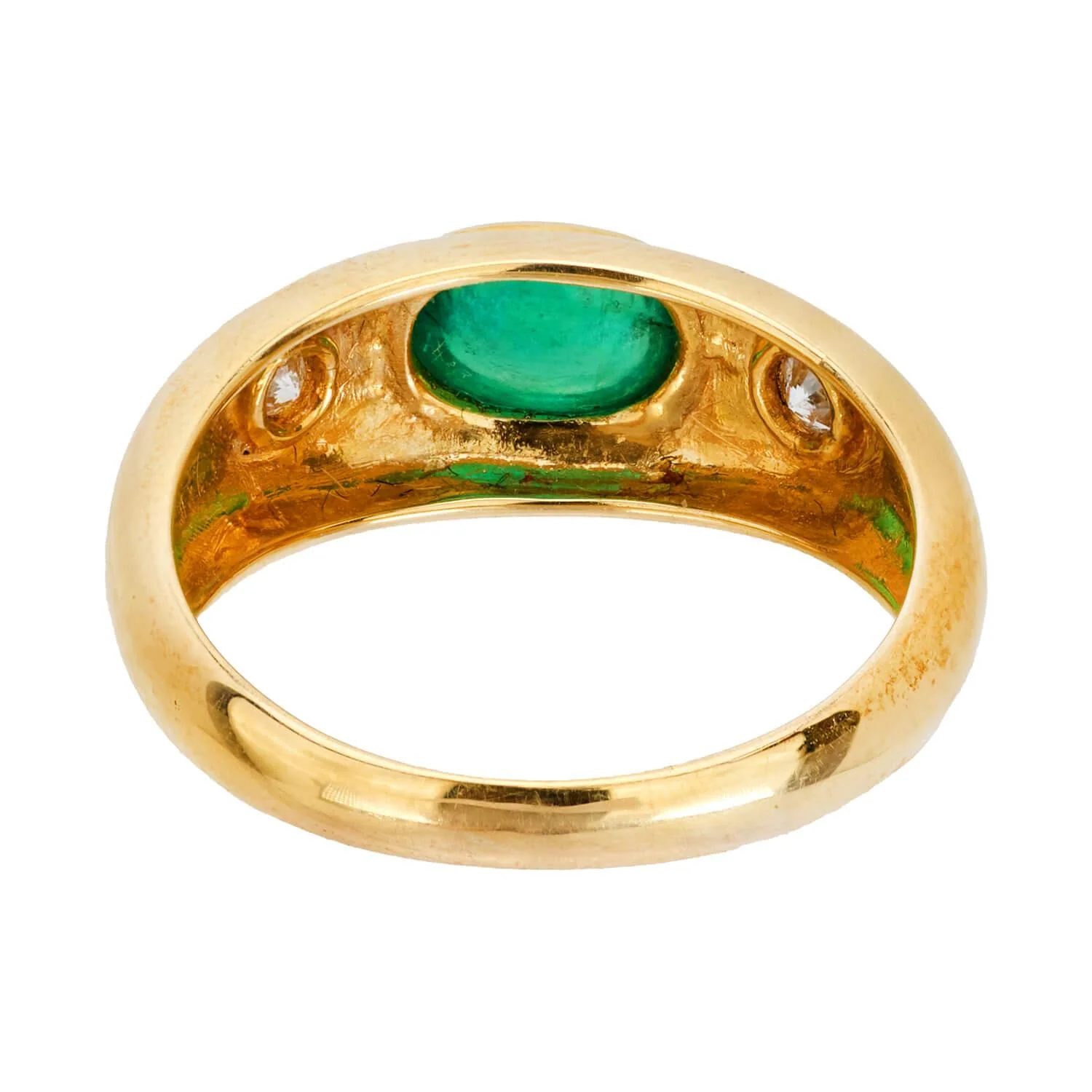 Estate 18k Emerald and Diamond Three Stone Ring - Image 4