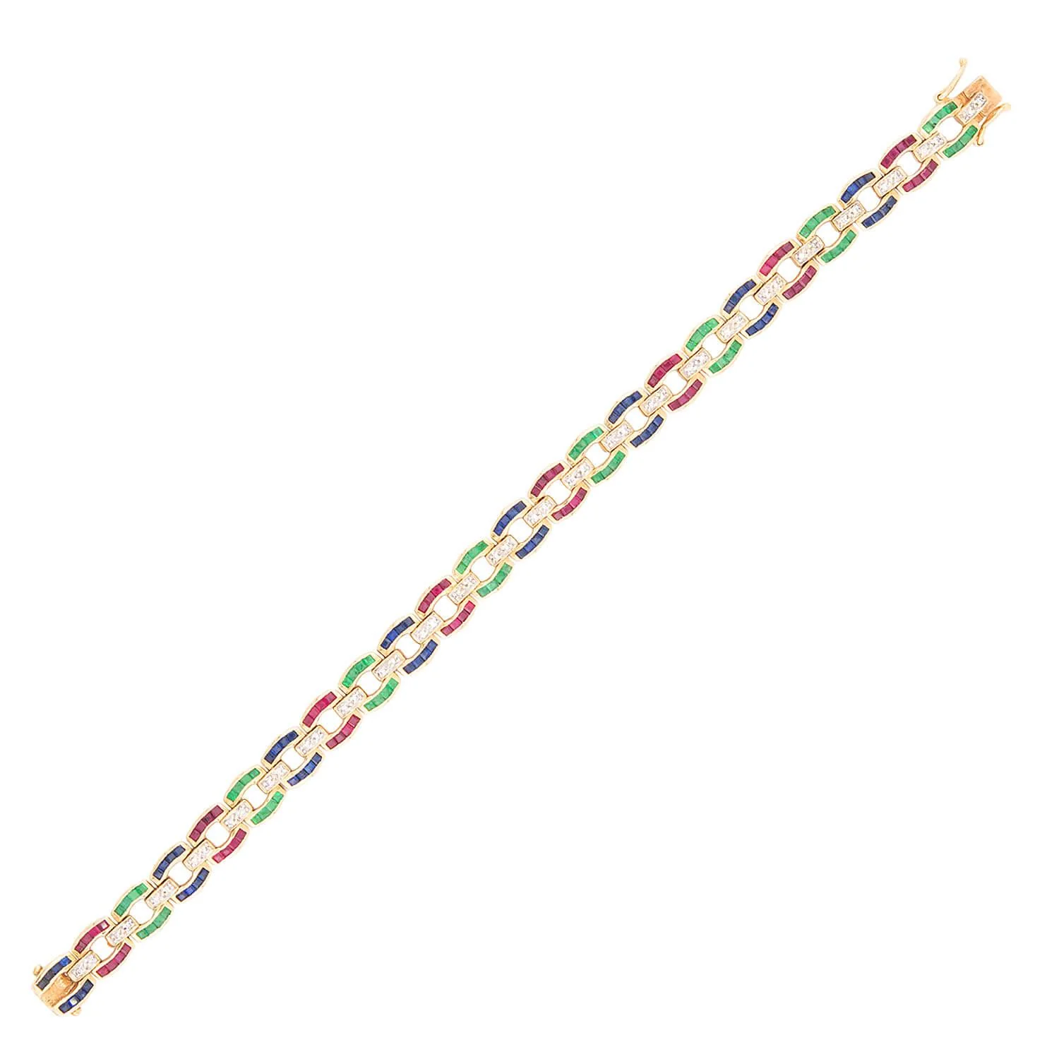 Estate 18k Emerald, Ruby, Sapphire, and Diamond Line Bracelet - Image 2