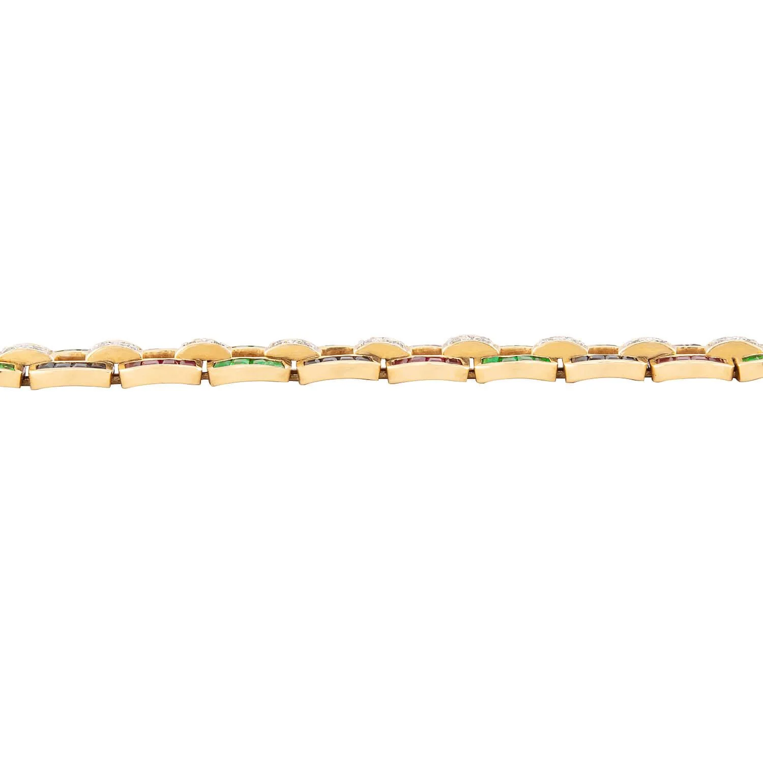 Estate 18k Emerald, Ruby, Sapphire, and Diamond Line Bracelet - Image 3