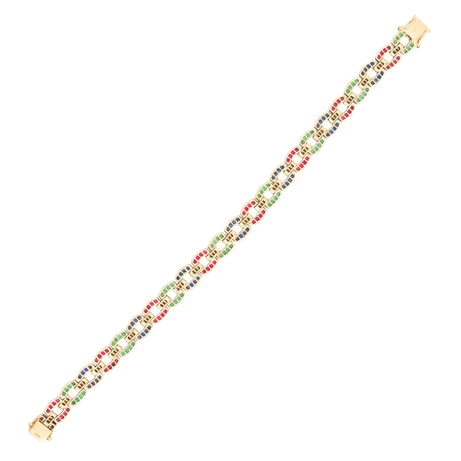 Estate 18k Emerald, Ruby, Sapphire, and Diamond Line Bracelet - Image 4