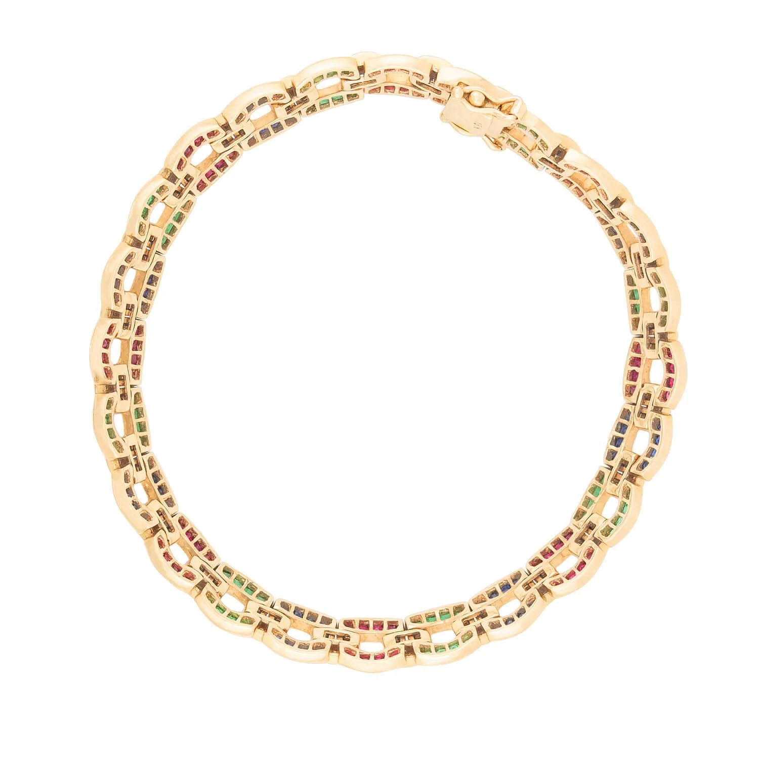 Estate 18k Emerald, Ruby, Sapphire, and Diamond Line Bracelet - Image 5
