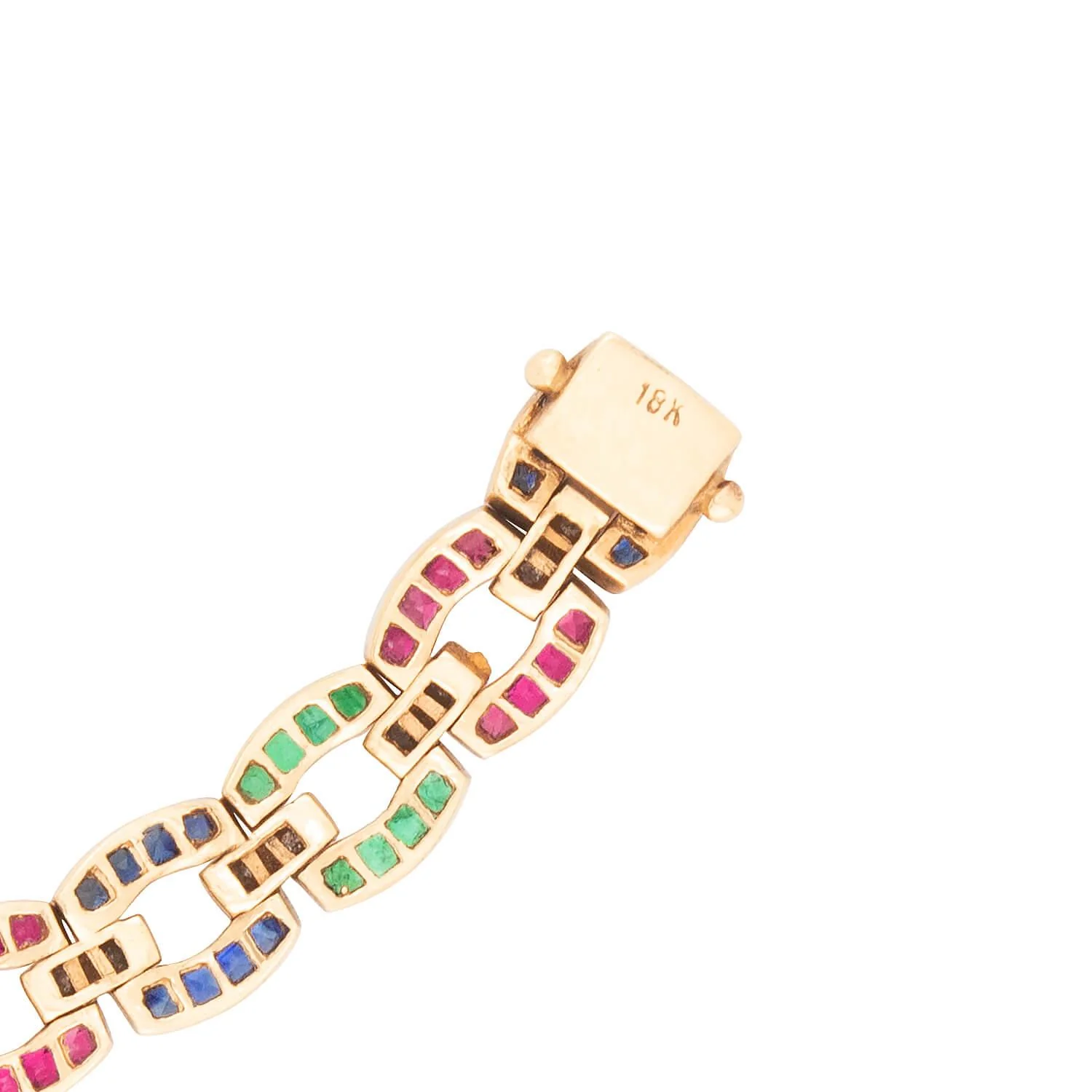 Estate 18k Emerald, Ruby, Sapphire, and Diamond Line Bracelet - Image 6