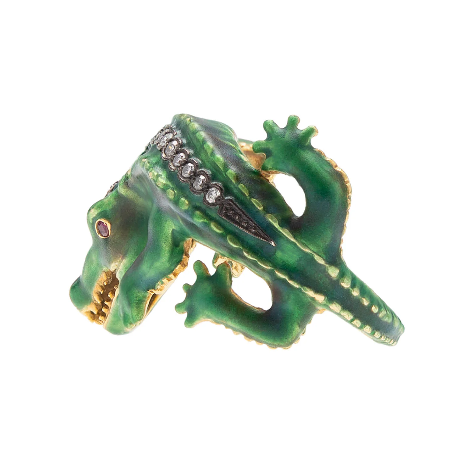 Estate 18k Enamel Alligator Ring - Image 5