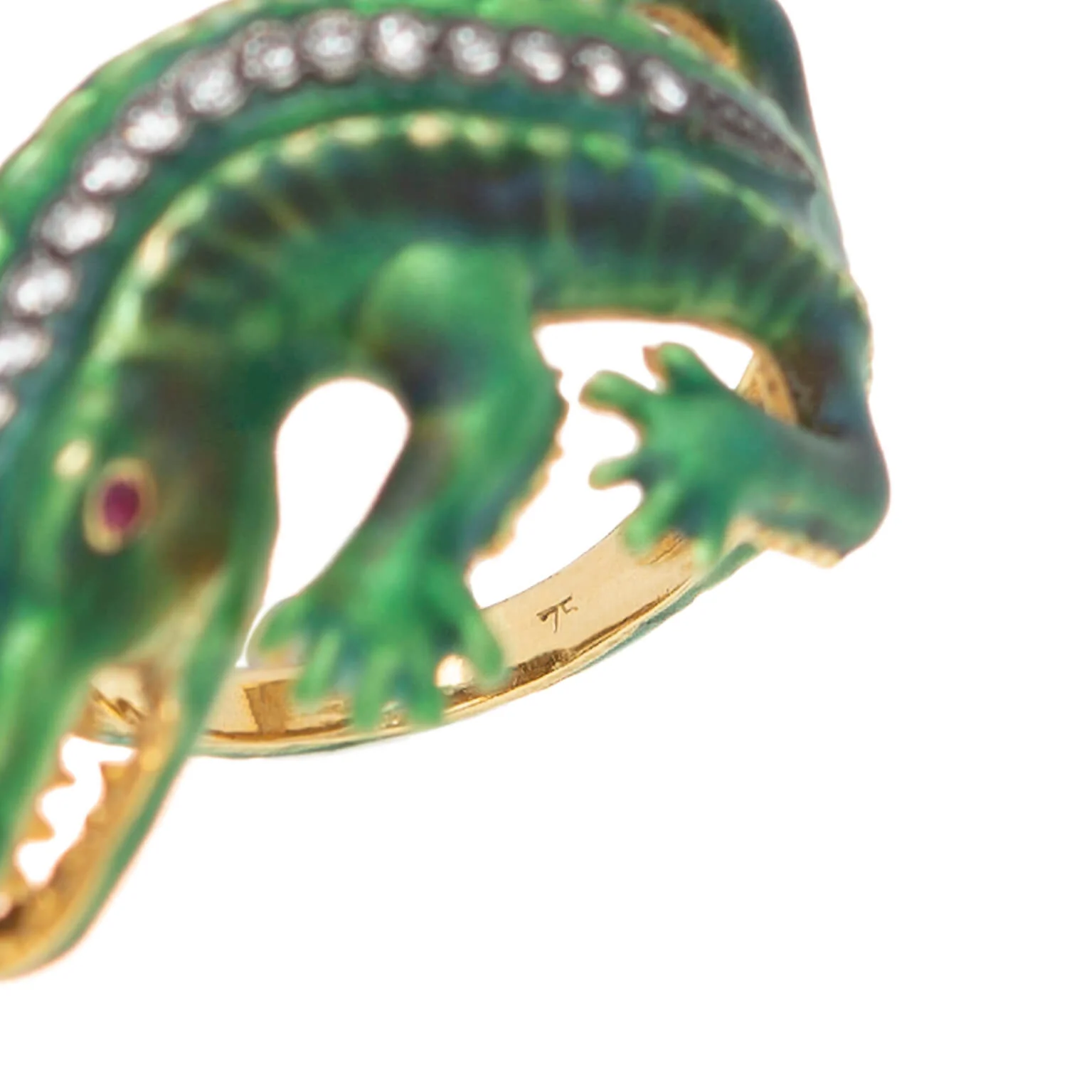 Estate 18k Enamel Alligator Ring - Image 7
