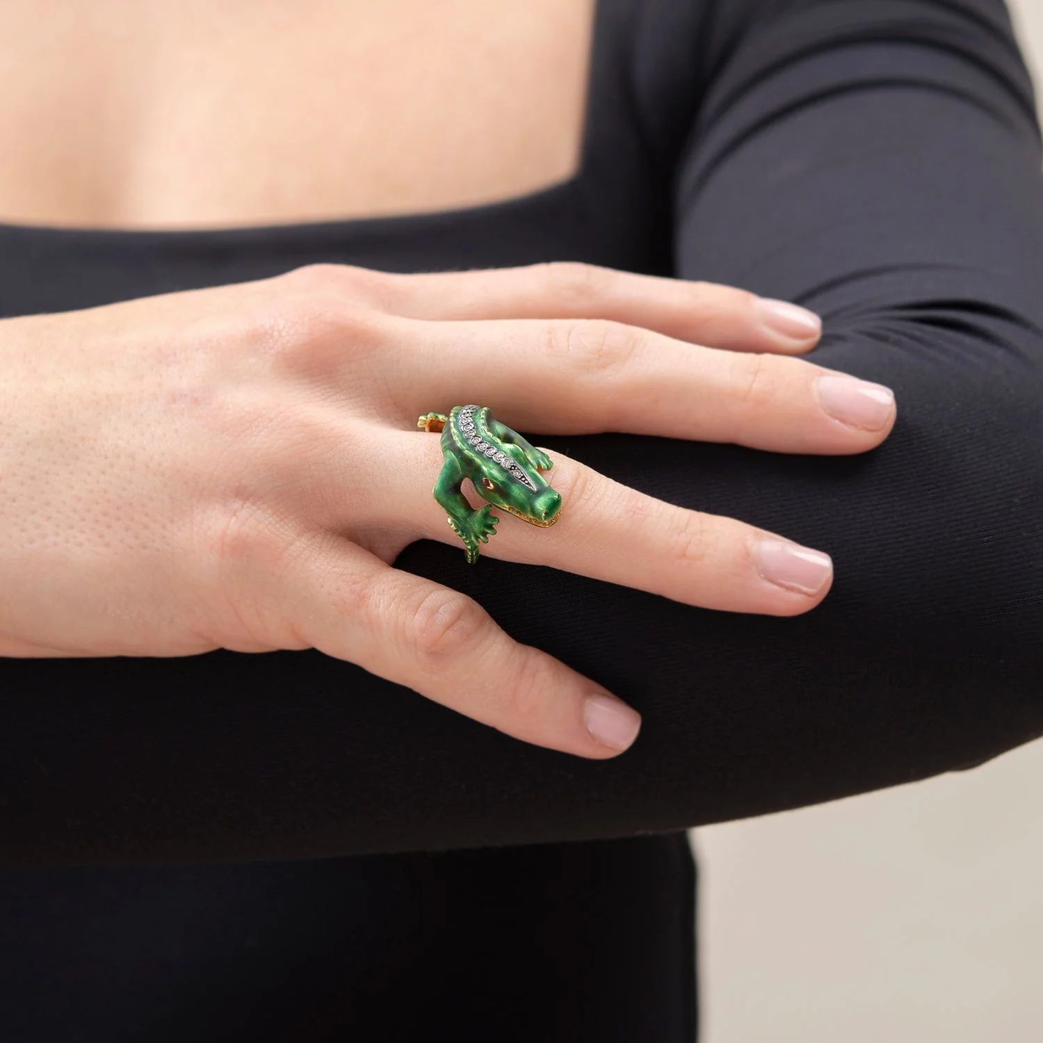Estate 18k Enamel Alligator Ring - Image 8