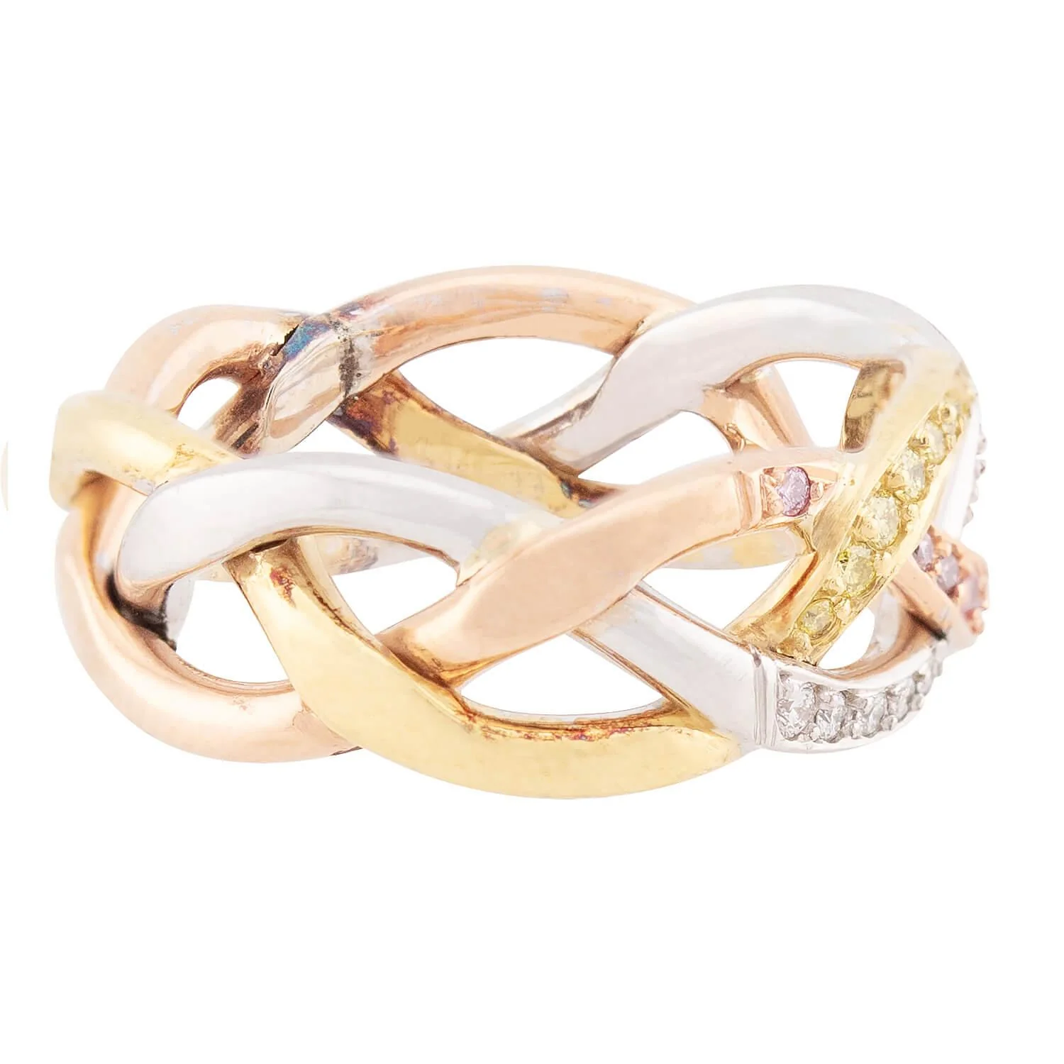 Estate 18k Mixed Metal Diamond Braided Band - Image 3
