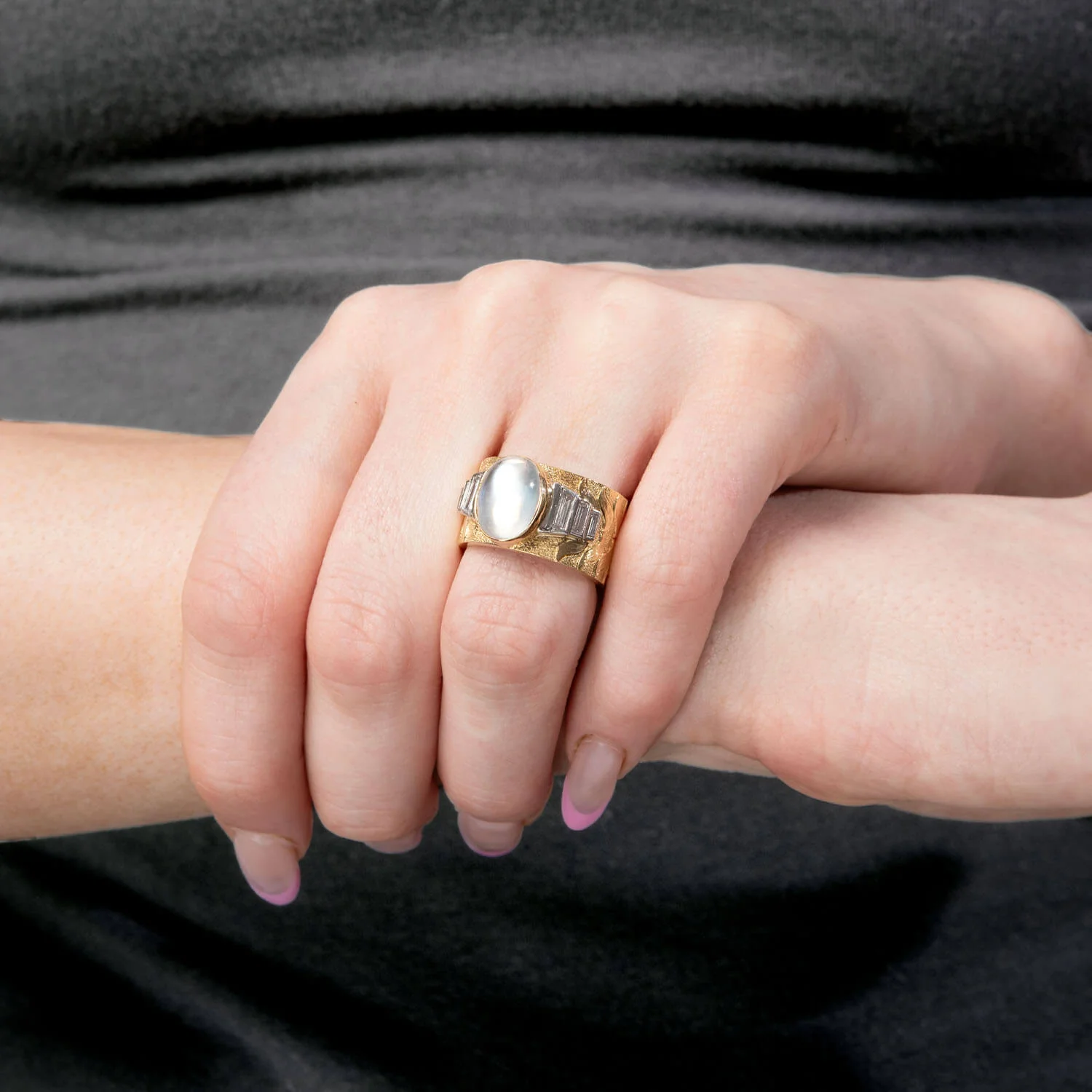 Estate 18k Moonstone & Diamond Cigar Band - Image 6