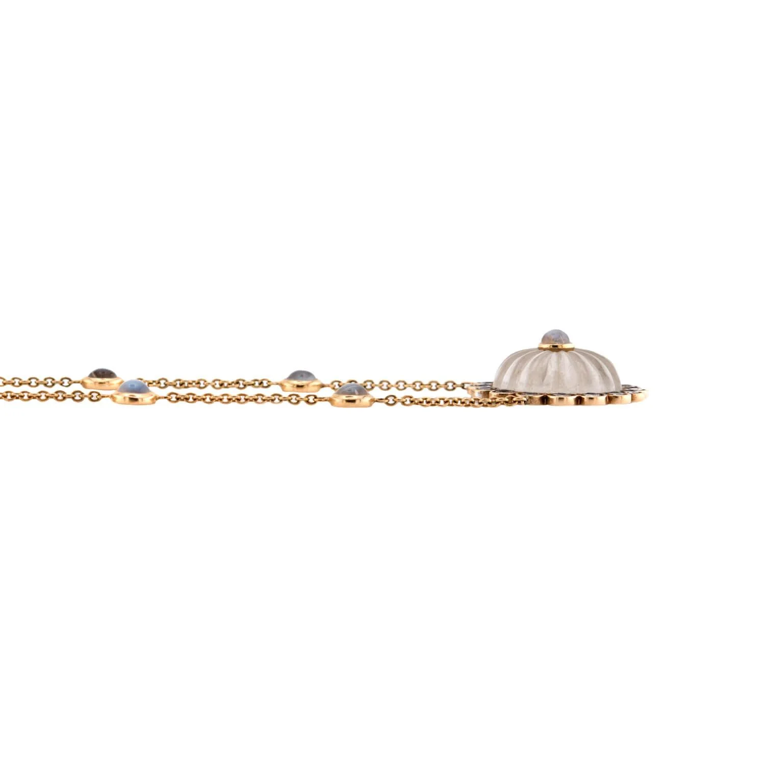 Estate 18k Moonstone, Rock Quartz Crystal, and White Sapphire Pendant Necklace - Image 3