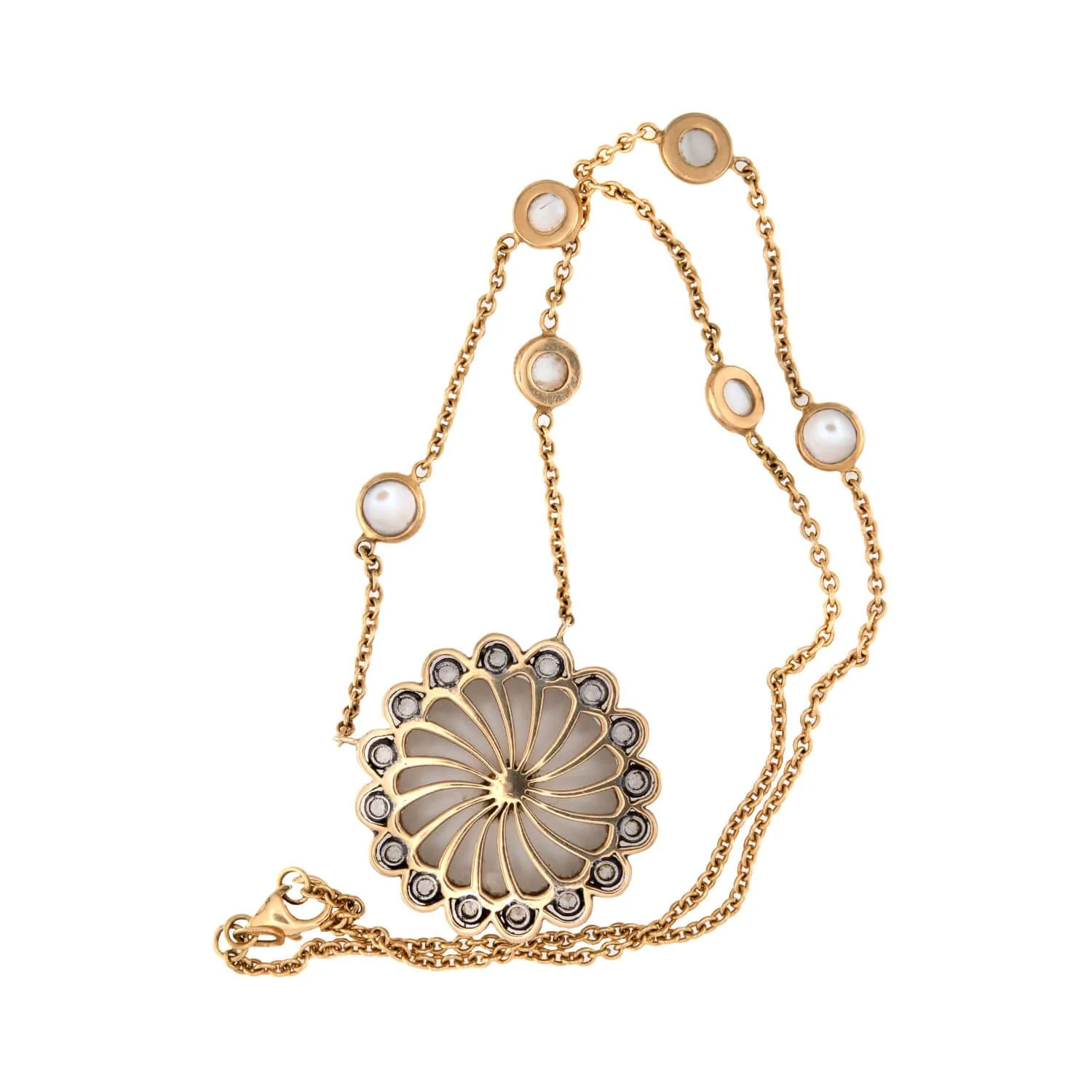 Estate 18k Moonstone, Rock Quartz Crystal, and White Sapphire Pendant Necklace - Image 4