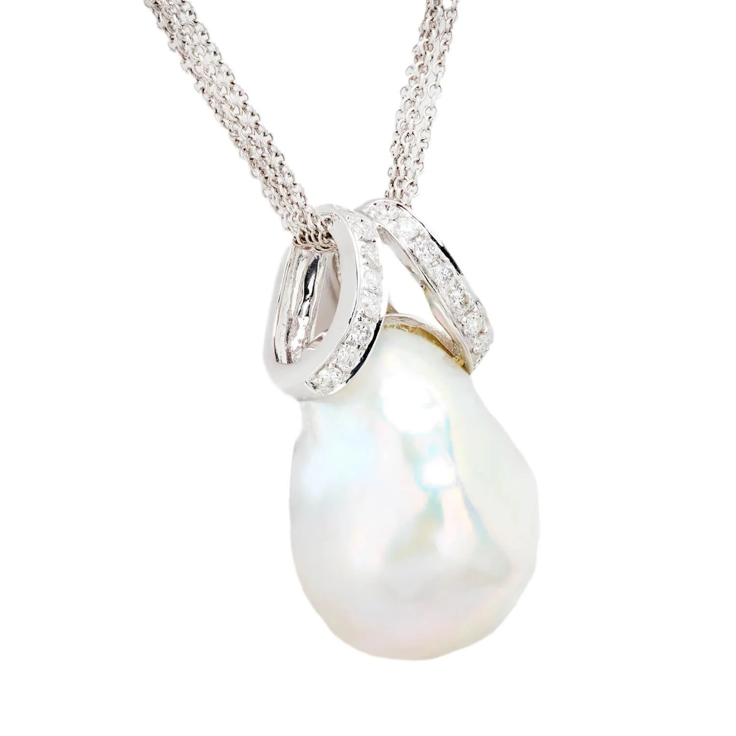 Estate 18k Pearl and Diamond Pendant Necklace - Image 2