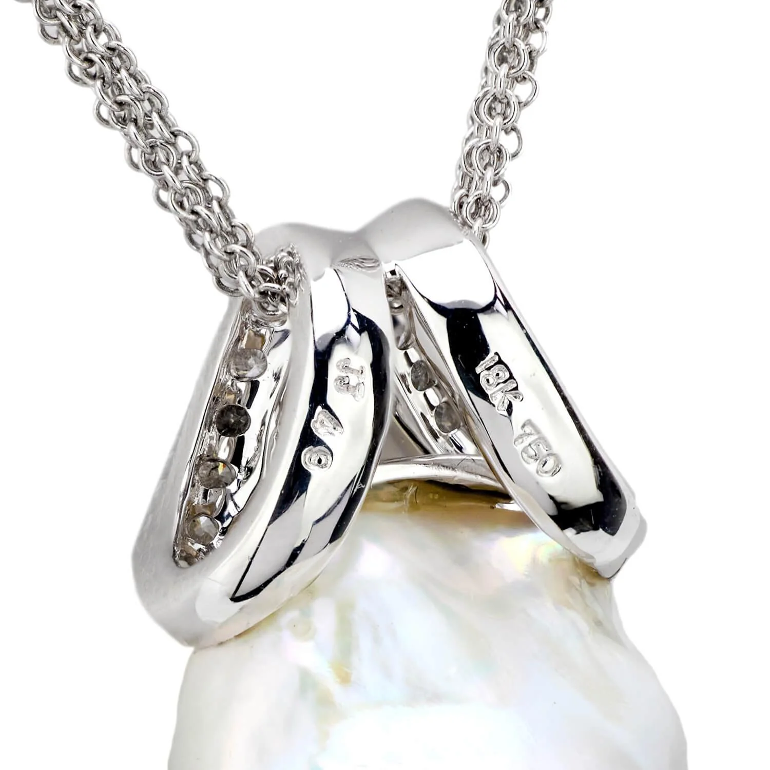 Estate 18k Pearl and Diamond Pendant Necklace - Image 3