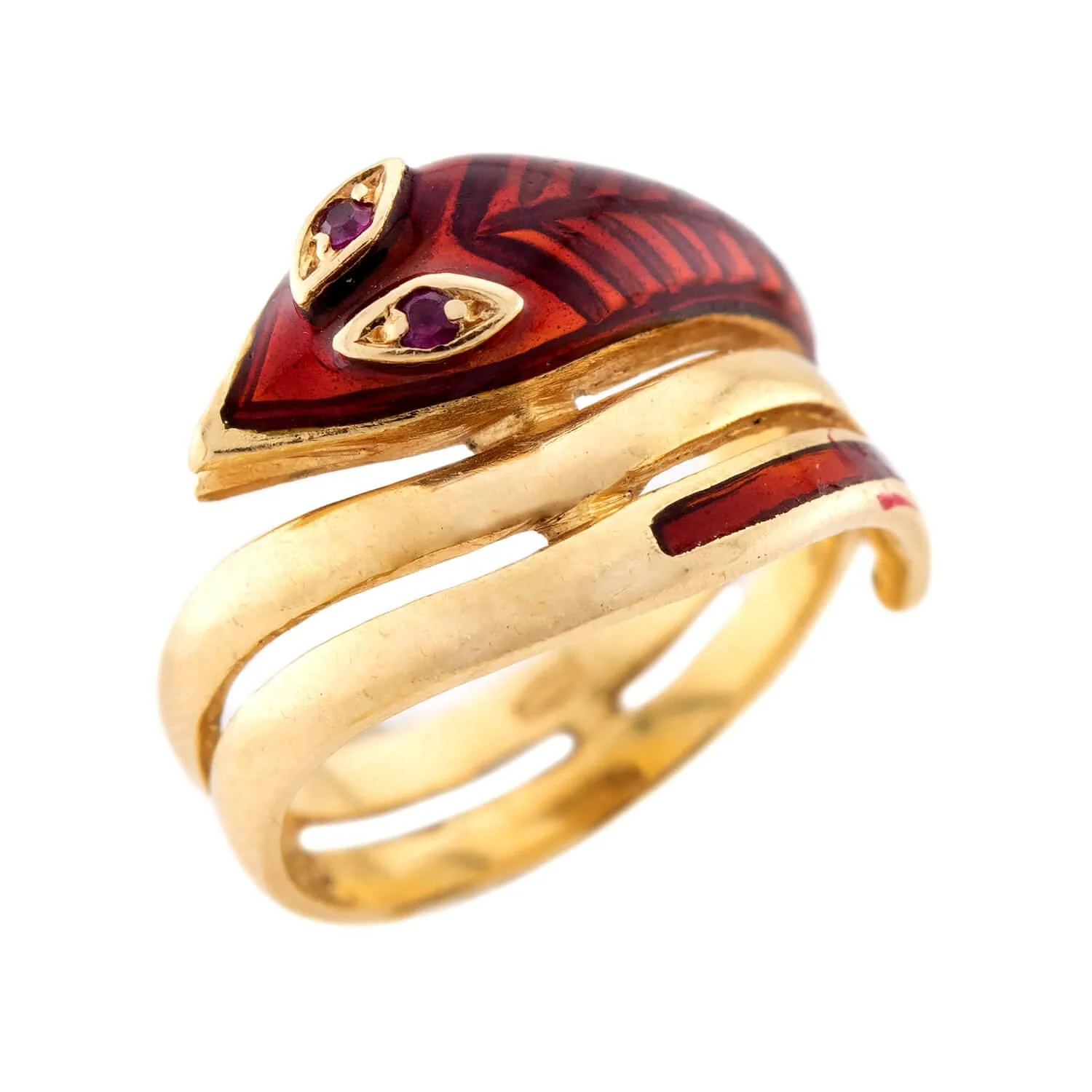 Estate 18k Ruby and Enamel Snake Ring
