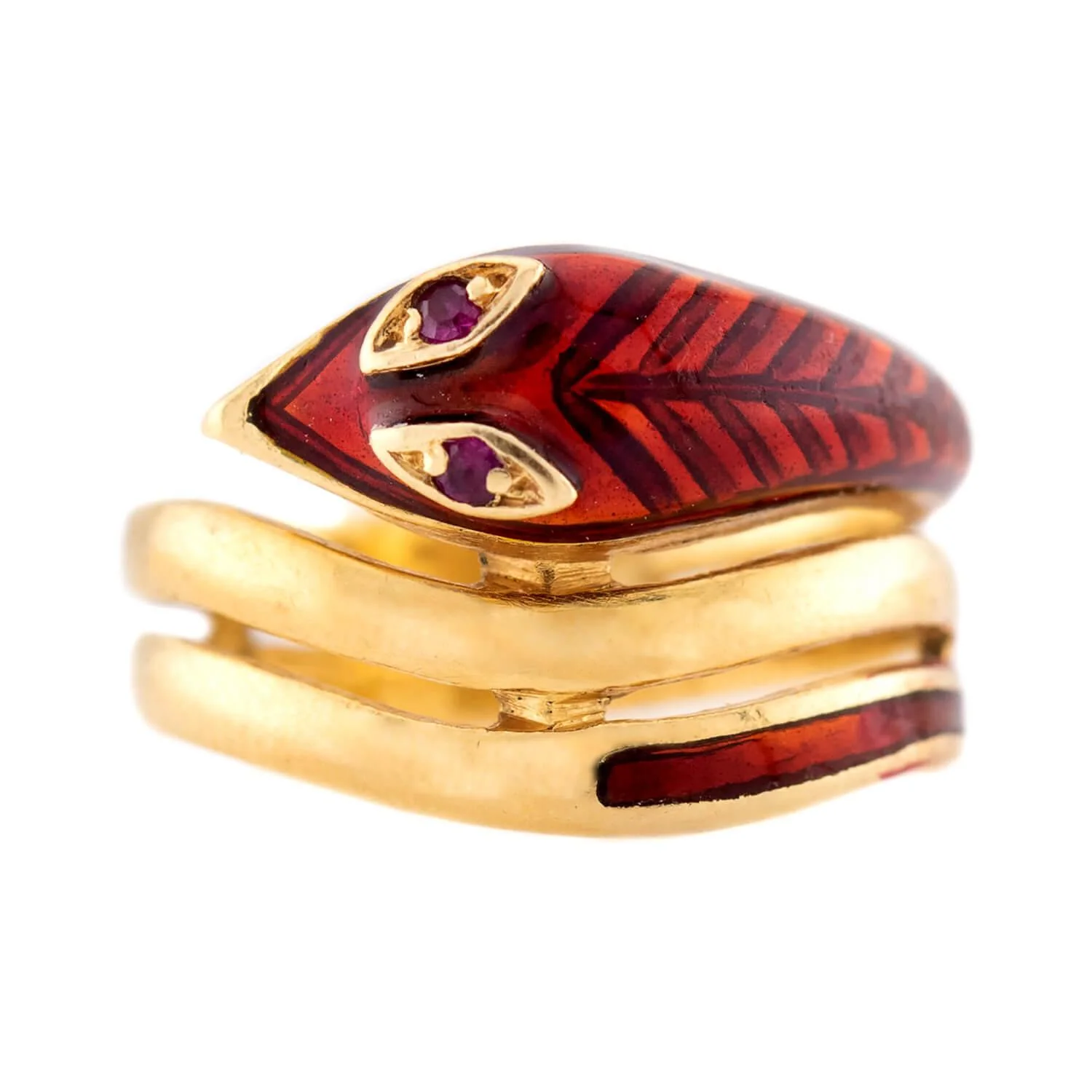 Estate 18k Ruby and Enamel Snake Ring - Image 2