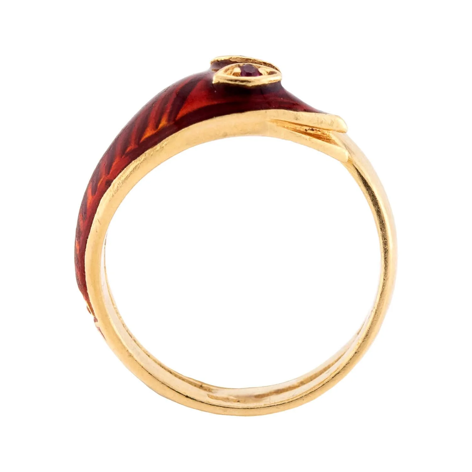 Estate 18k Ruby and Enamel Snake Ring - Image 5