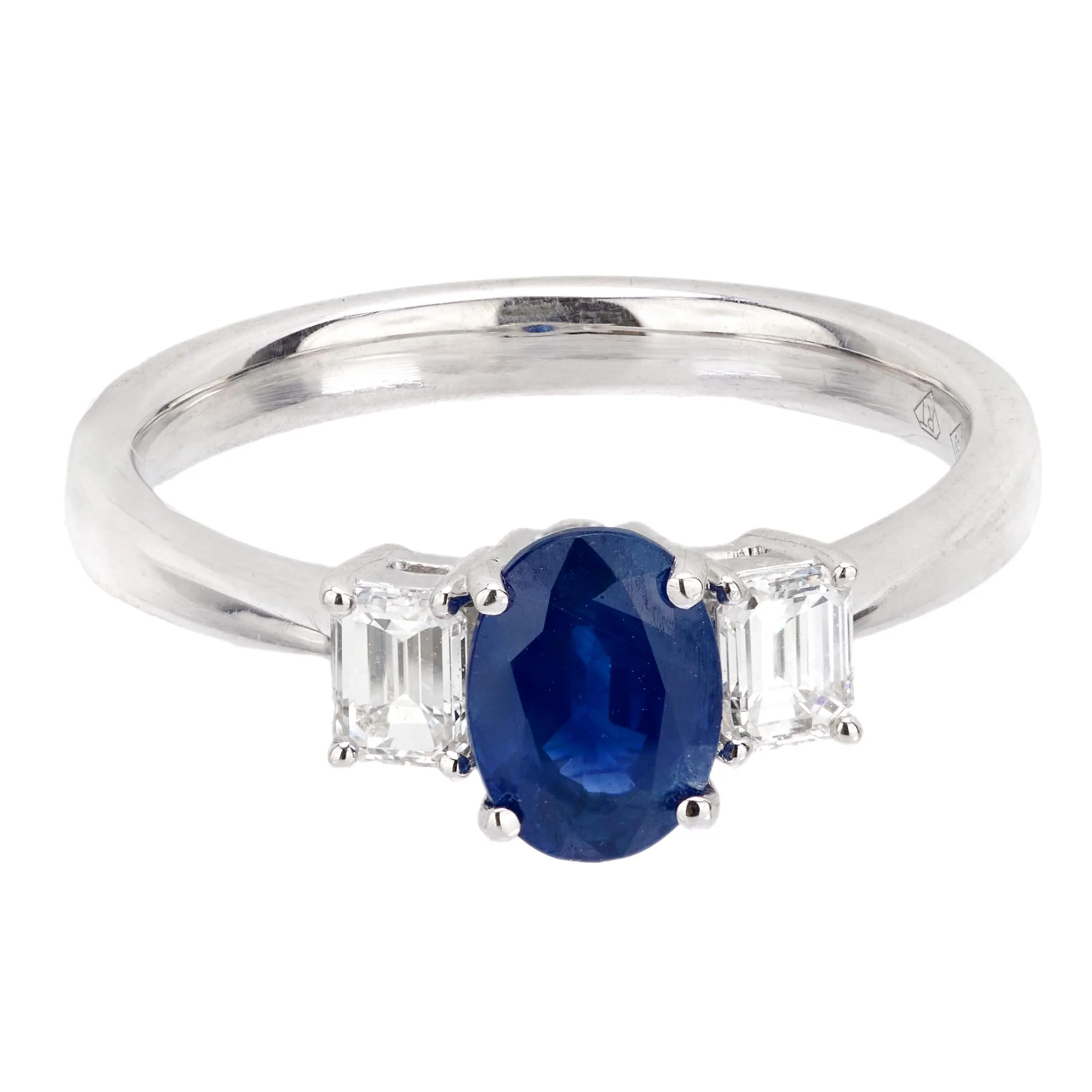 Estate 18k Sapphire and Diamond Three-Stone Ring - Image 2