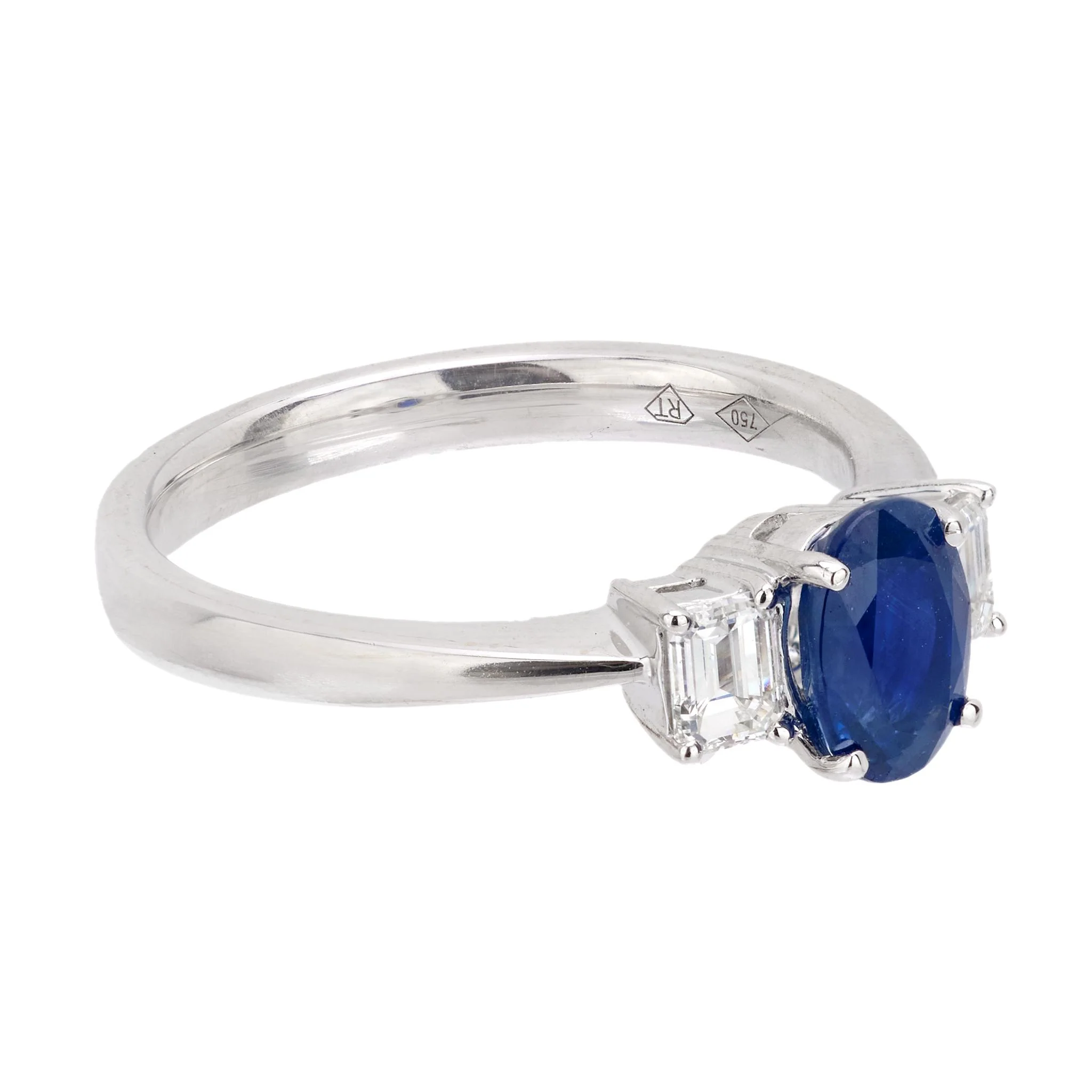 Estate 18k Sapphire and Diamond Three-Stone Ring - Image 3
