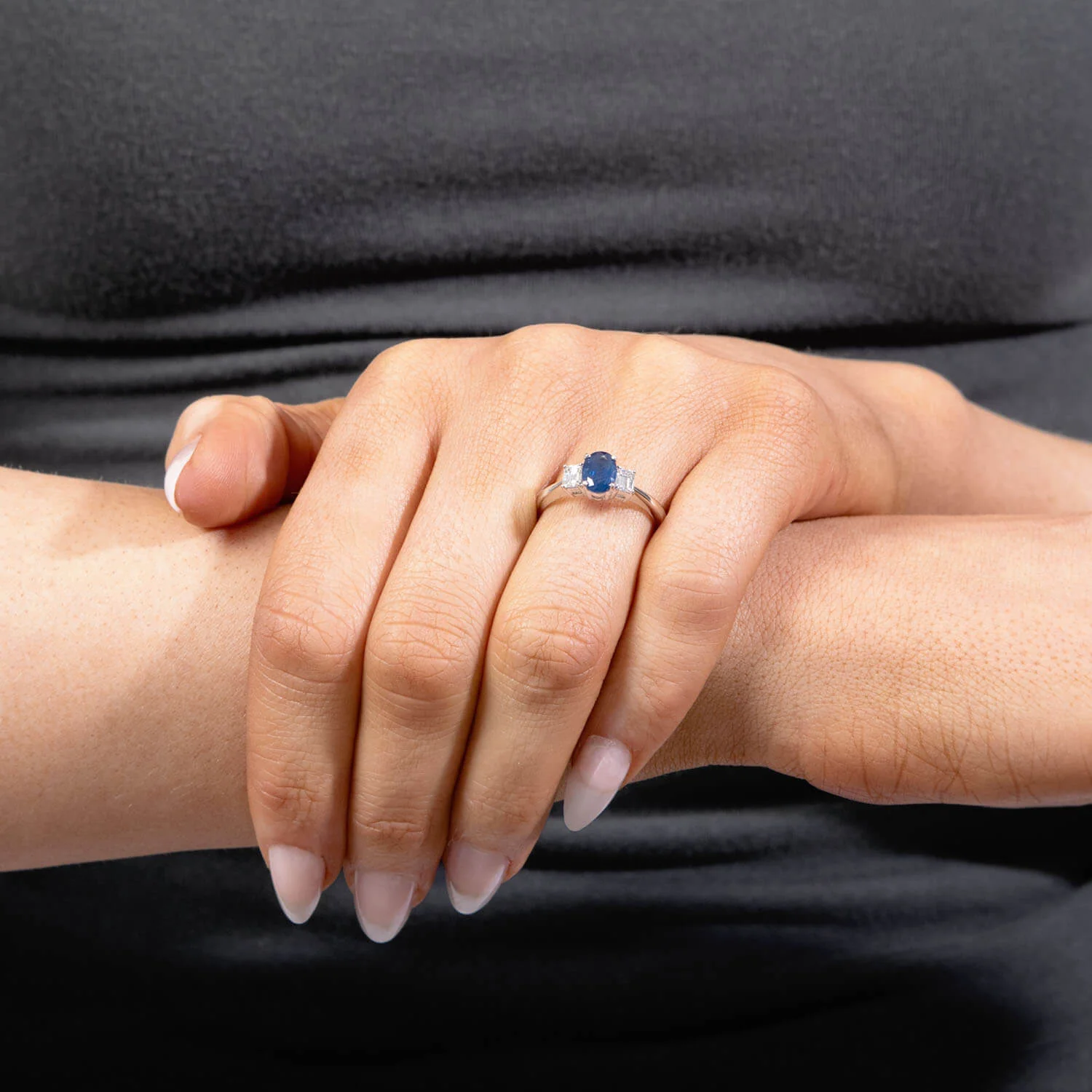 Estate 18k Sapphire and Diamond Three-Stone Ring - Image 6