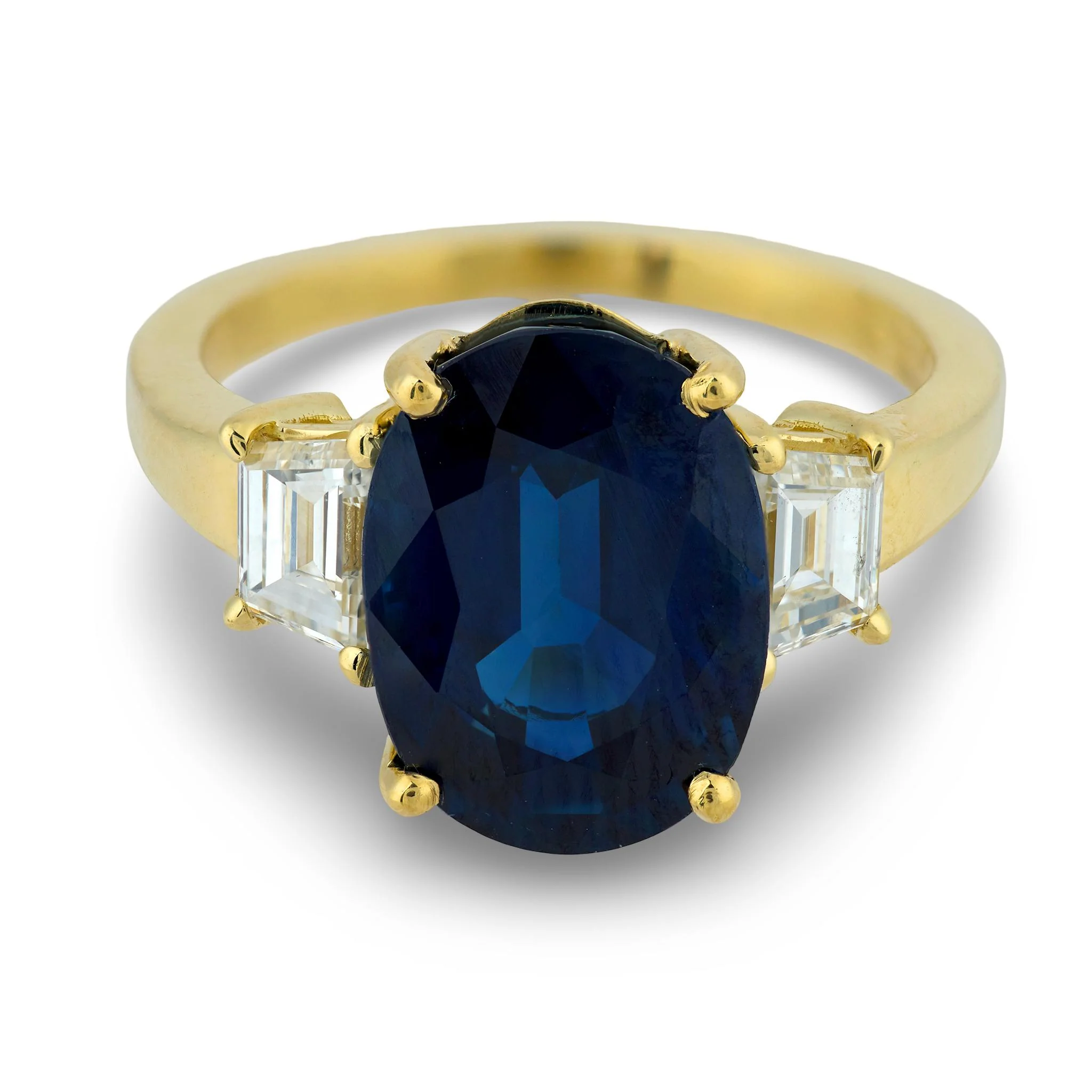 Estate 18k Sapphire & Diamond Three Stone Ring - Image 2