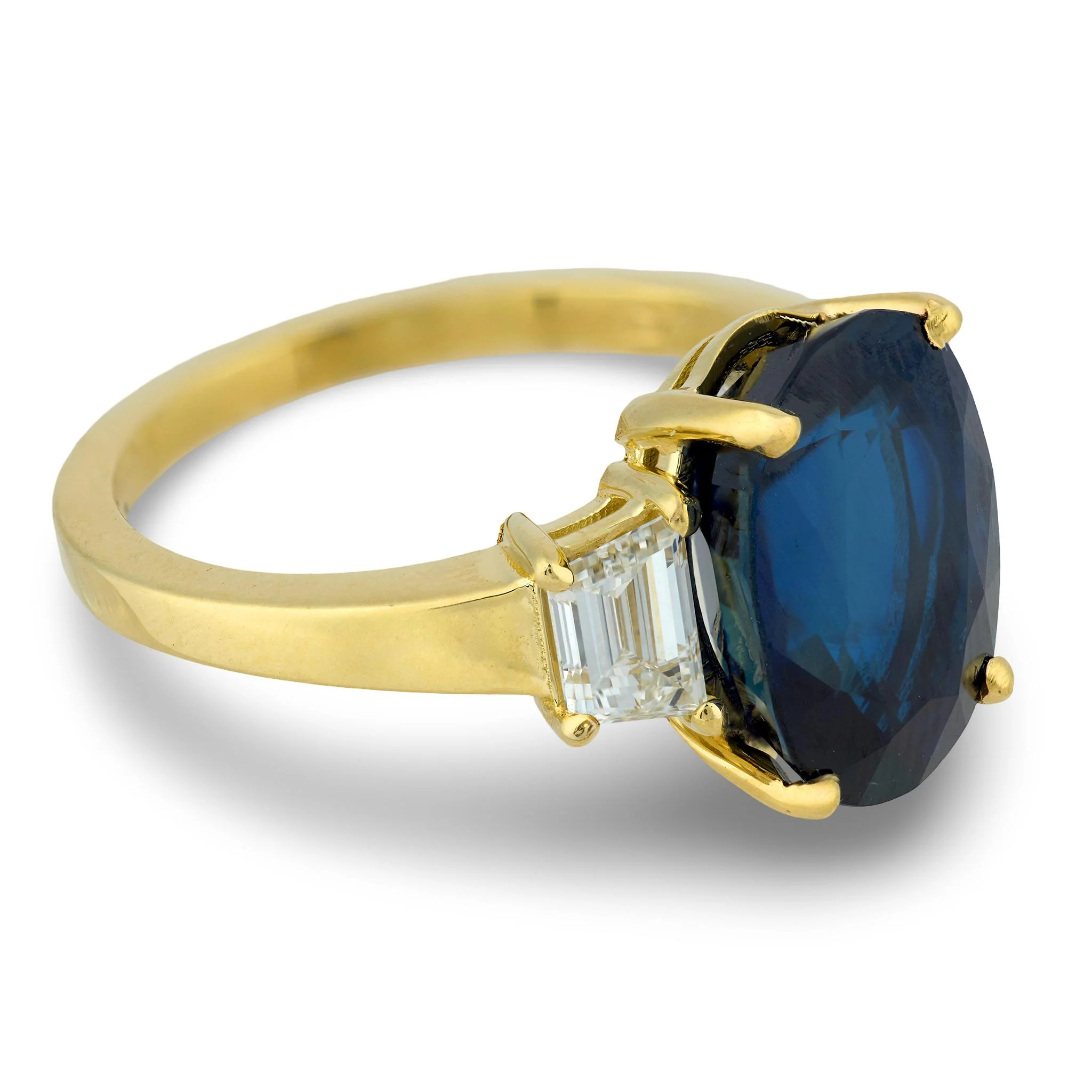 Estate 18k Sapphire & Diamond Three Stone Ring - Image 3