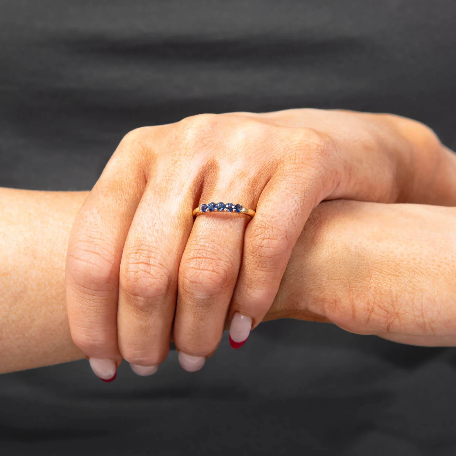 Estate 18k Sapphire Half Band - Image 8