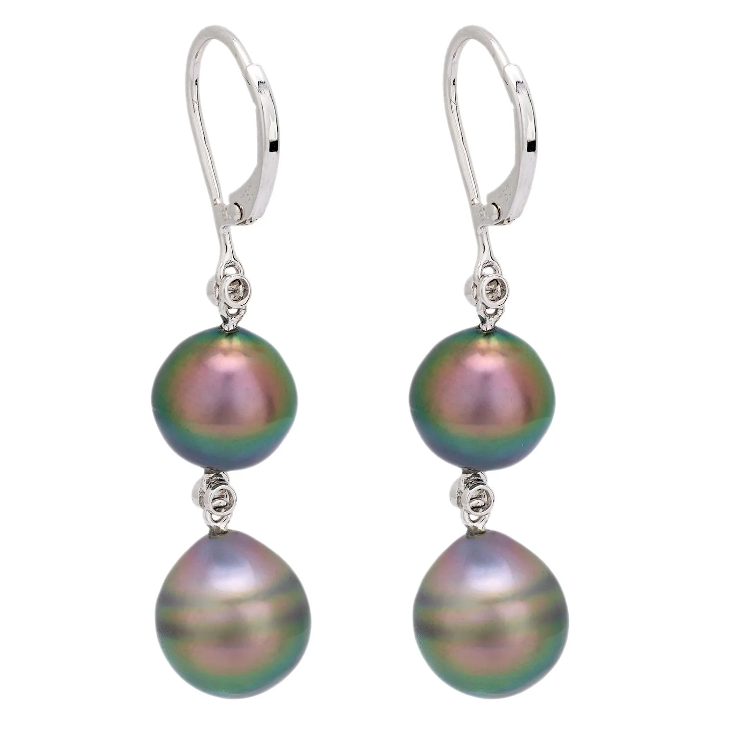 Estate 18k Tahitian Pearl and Diamond Drop Earrings - Image 3
